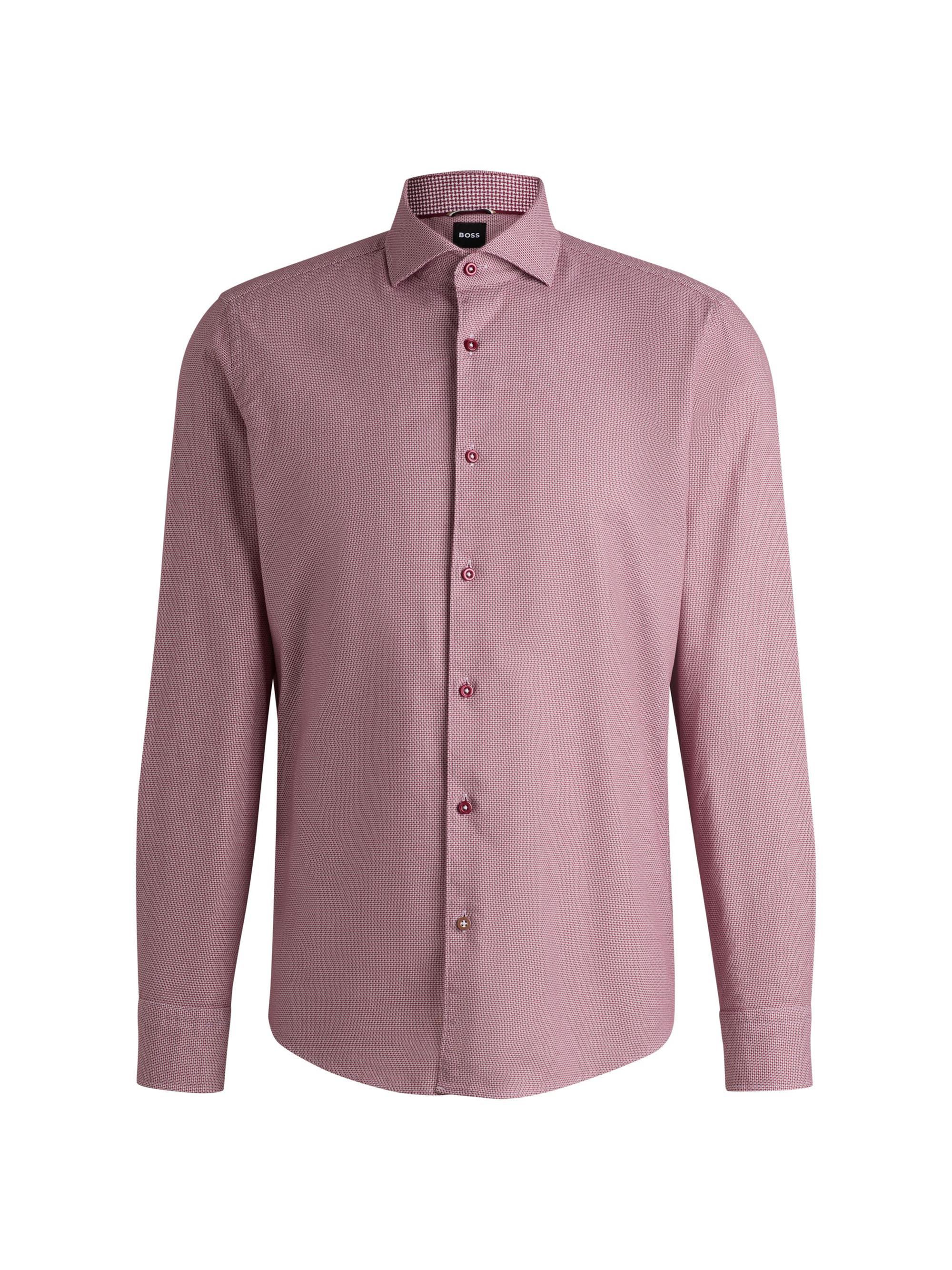 BOSS Men's Casual Fit Shirt in Structured Cotton with Spread Collar - Dark Red