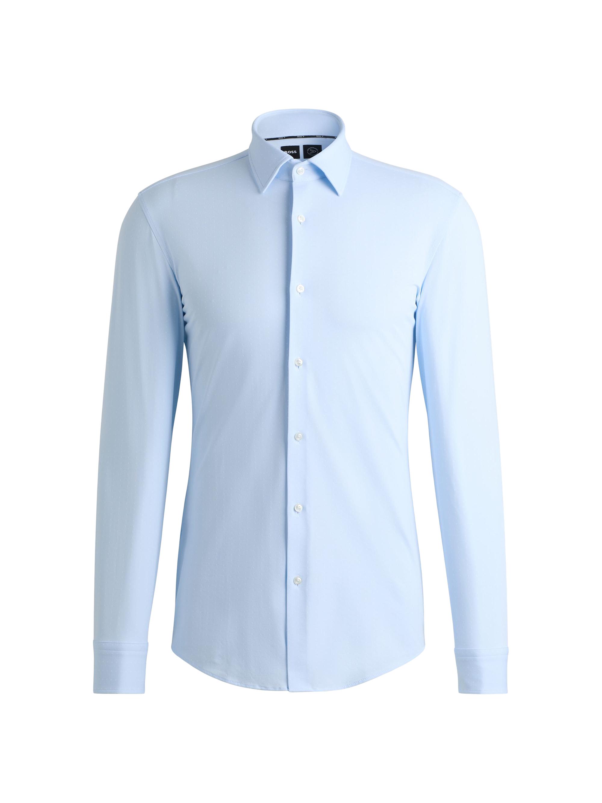 BOSS Men's Slim Fit Shirt in Structured Performance Stretch Material - Light Blue