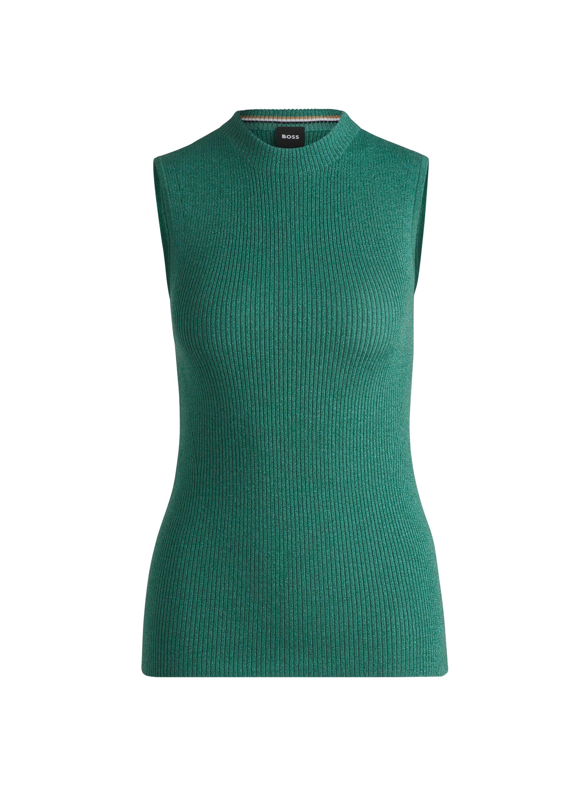 BOSS Women's Sleeveless Ribbed Top with Sparkle Effect - Green