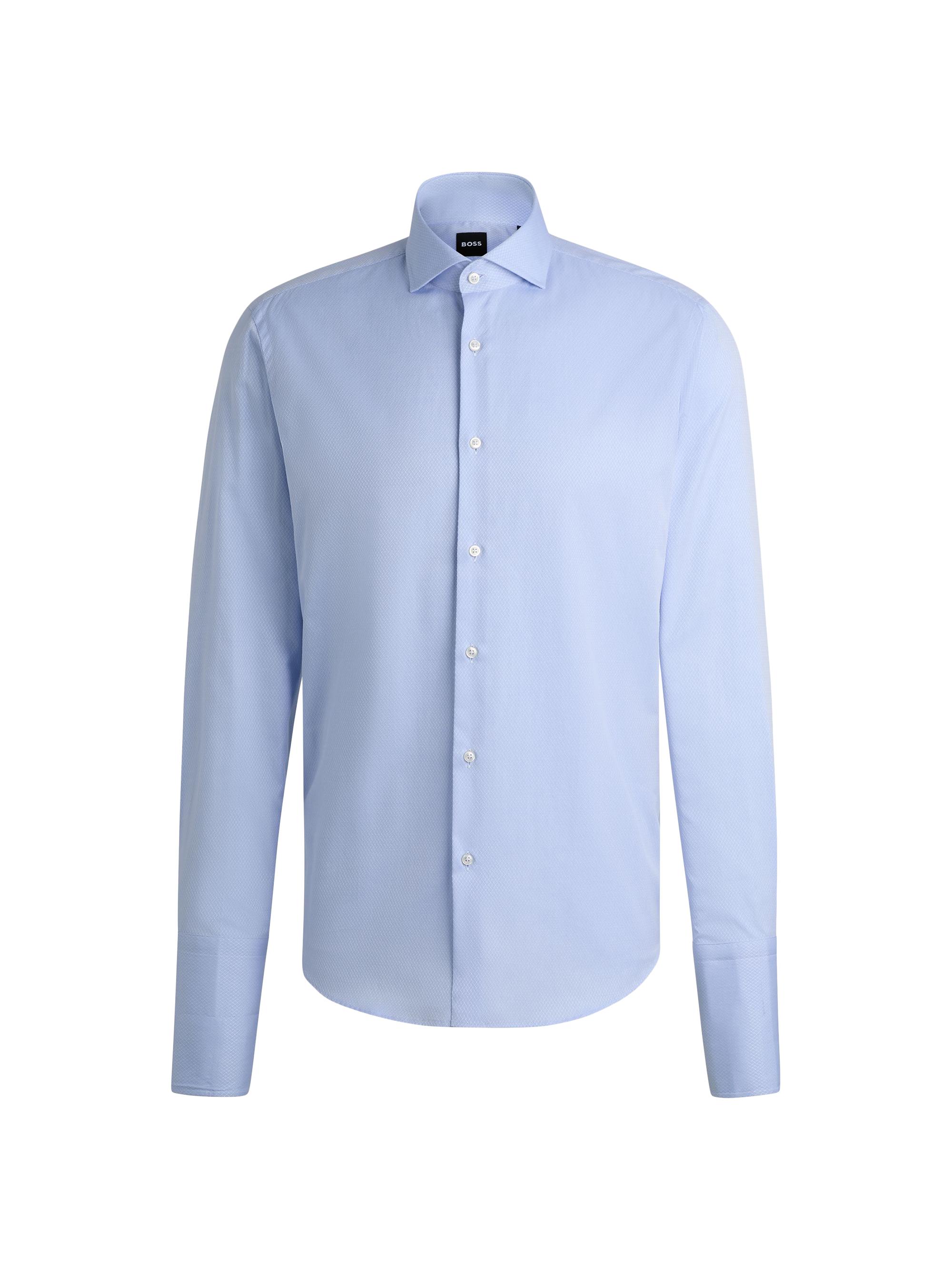 BOSS Men's Regular Fit Shirt in Structured Cotton with Double Cuffs - Light Blue
