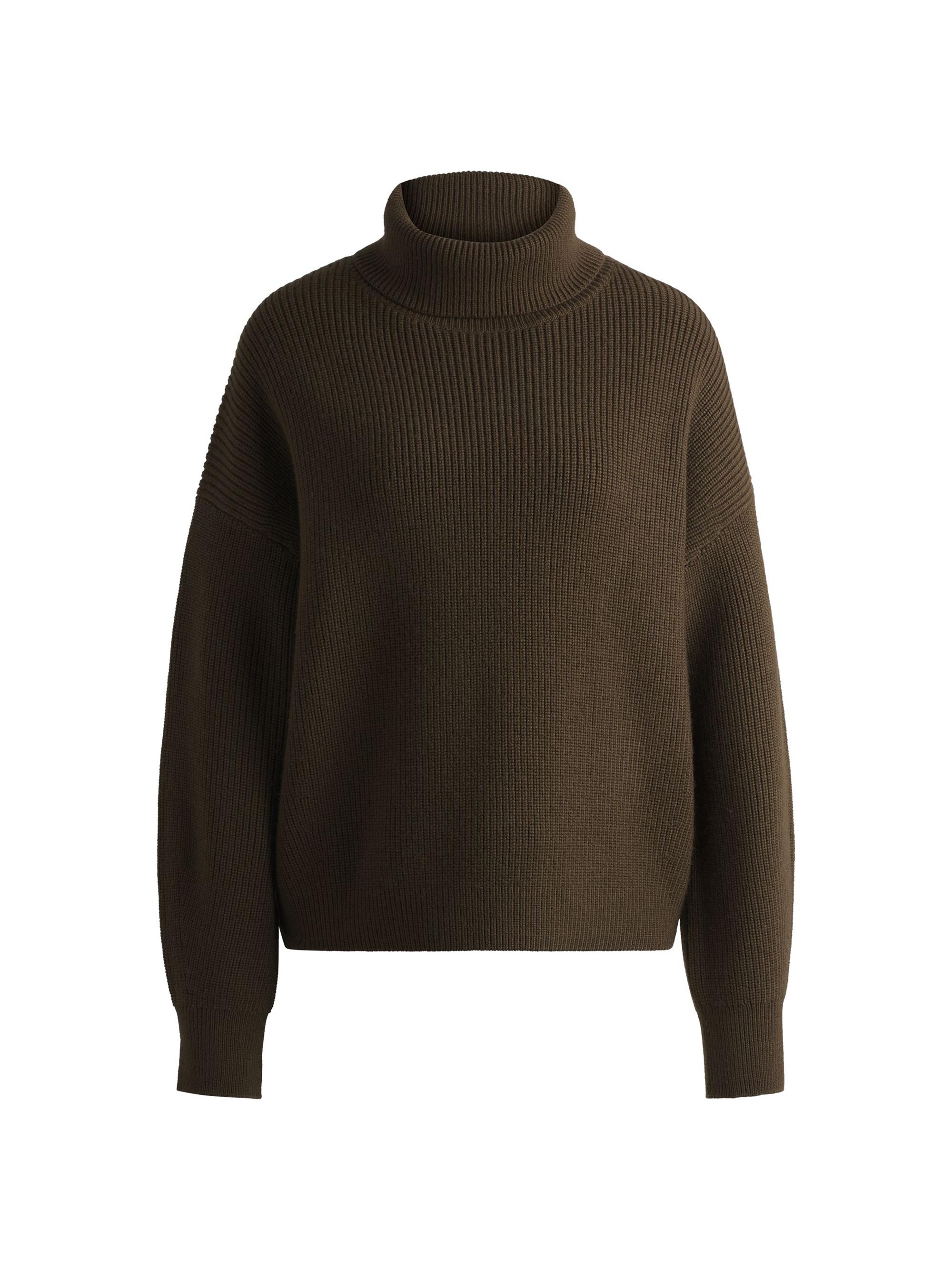 BOSS Women's Ribbed Rollneck Sweater in Wool - Brown