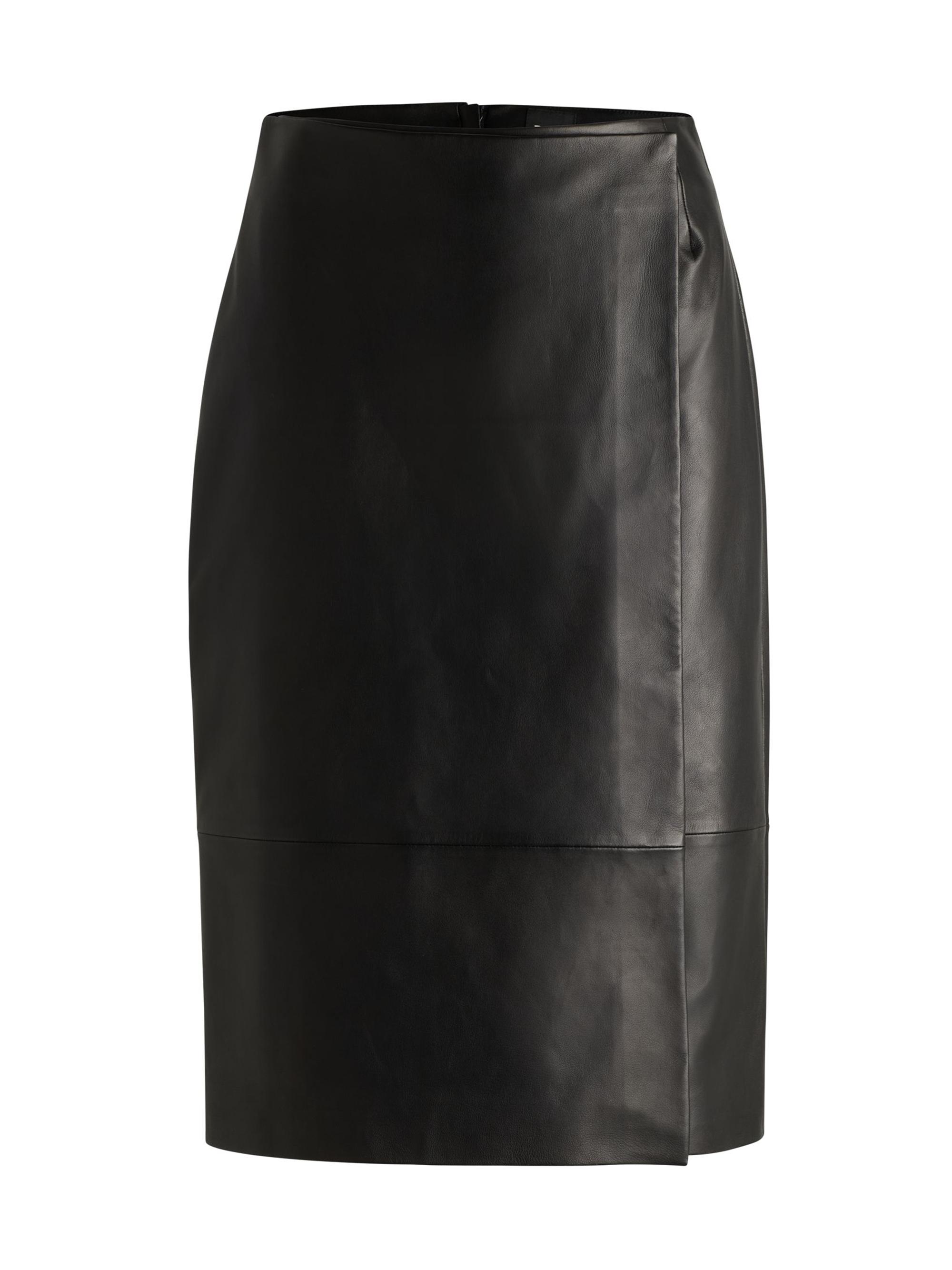 BOSS Women's Wrap-Front Panel Skirt in Leather - Black