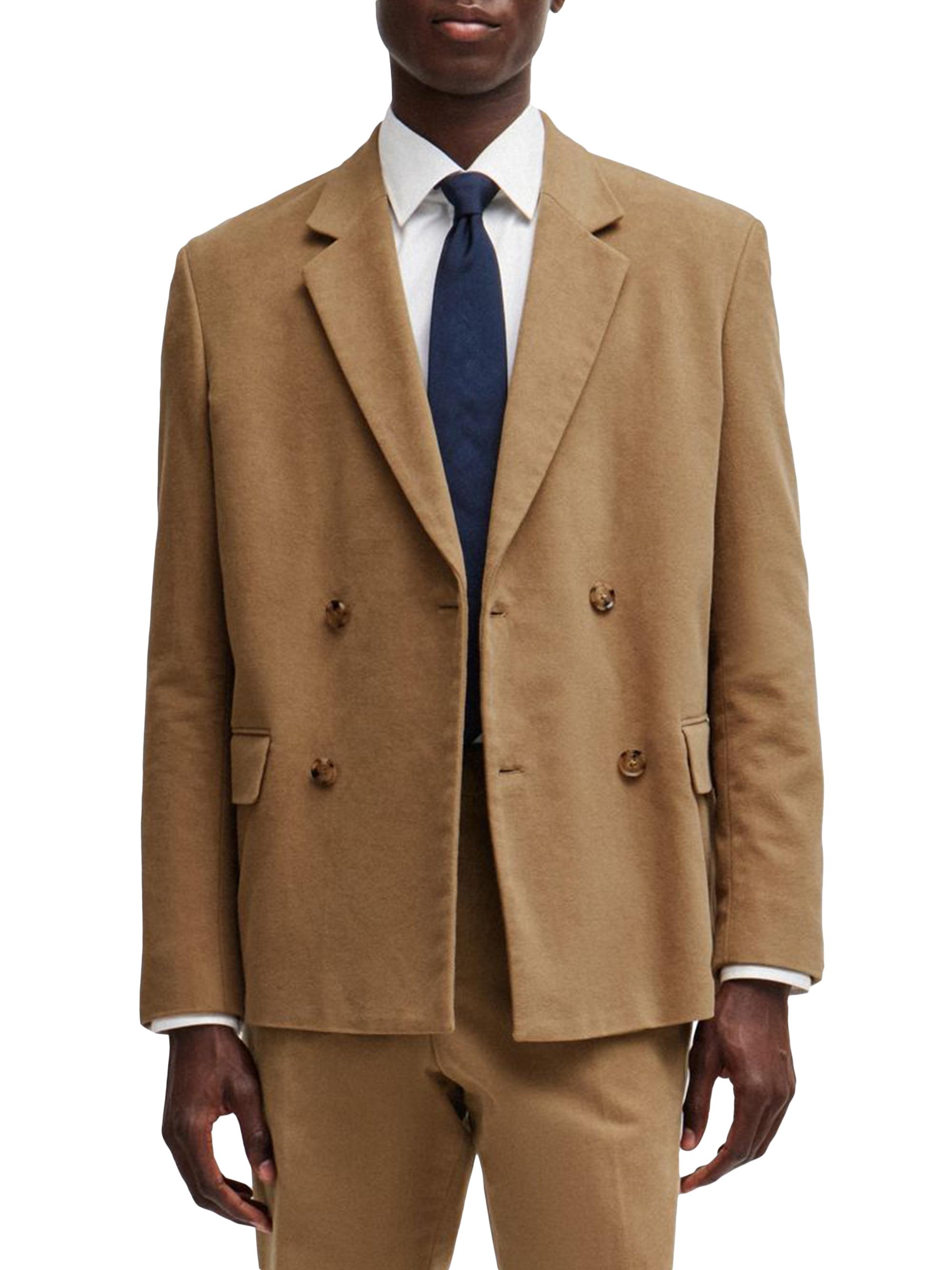 BOSS Men's Relaxed-Fit Double-Breasted Jacket in Cotton Twill - Beige