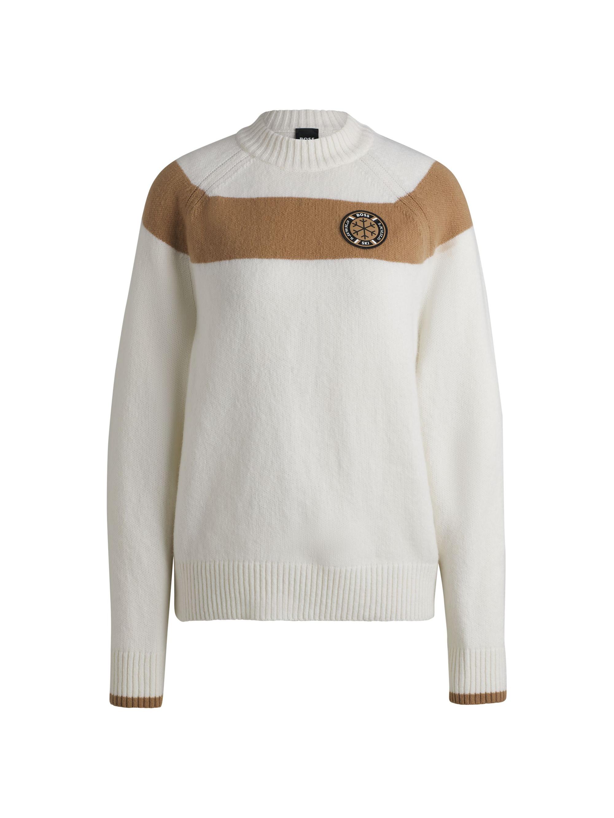 BOSS Women's Ski Virgin-Wool Sweater with Camel Stripes - Natural