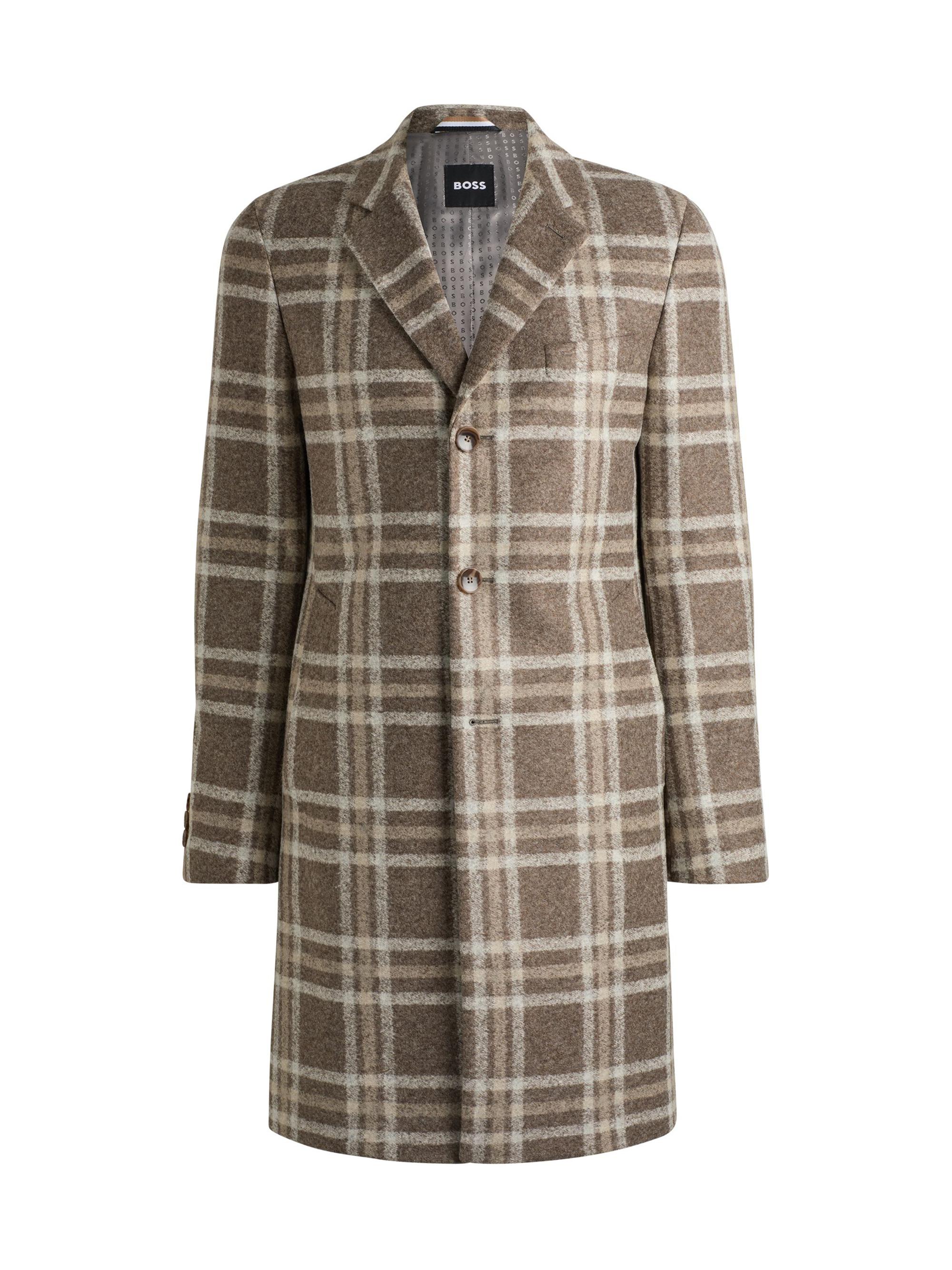 BOSS Men's Slim-Fit Coat with All-Over Check - Green