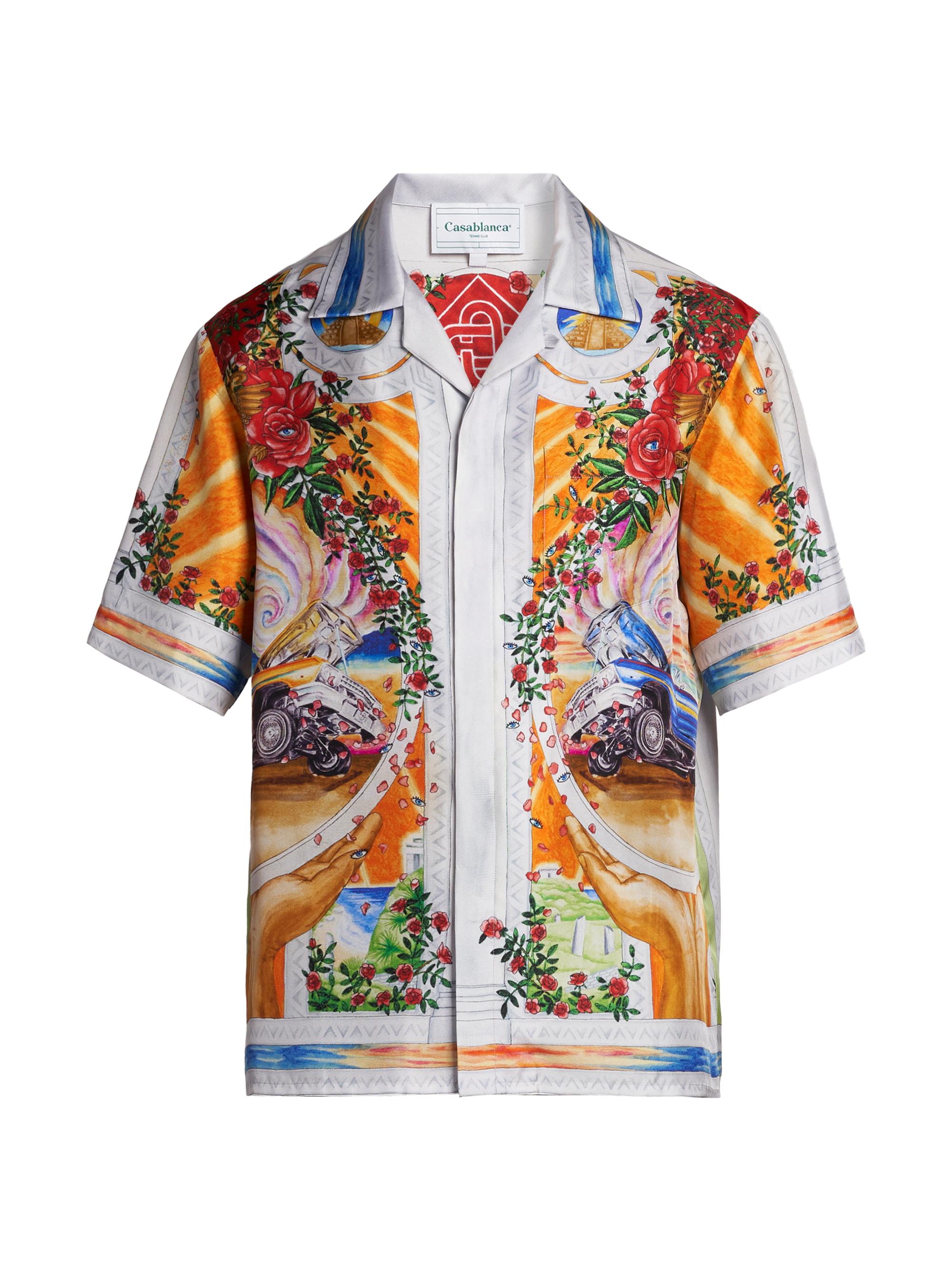 Casablanca Short-Sleeve Cuban Collar Silk Shirt | Saks Fifth Avenue