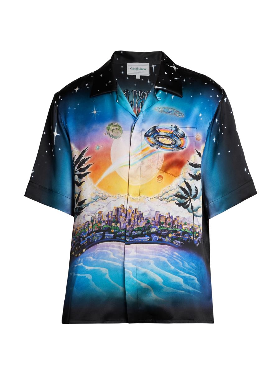 Casablanca Short-Sleeve Cuban Collar Silk Shirt | Saks Fifth