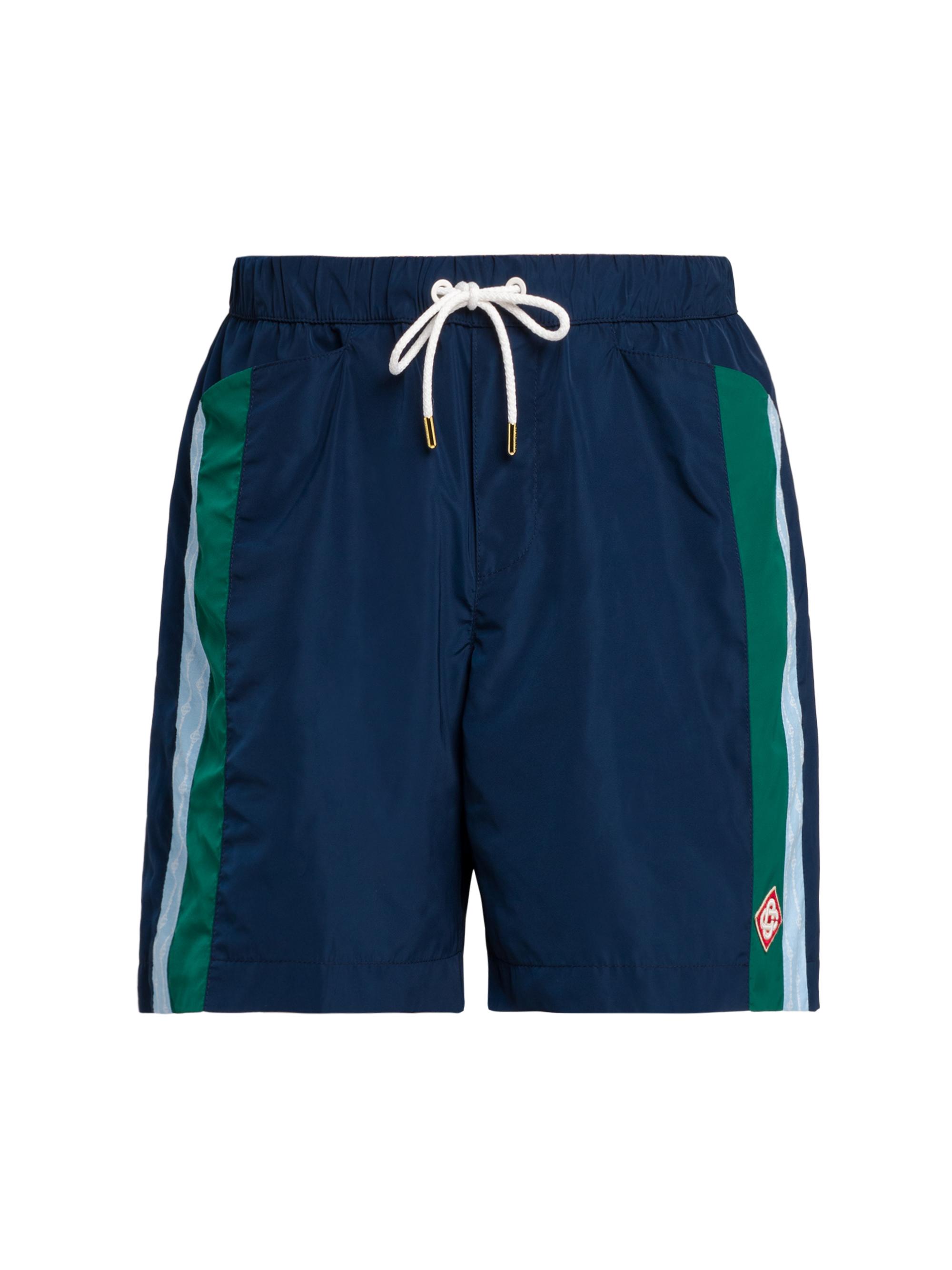 Casablanca Men's Nylon Pleated Track Shorts - Navy Laurel Stripe