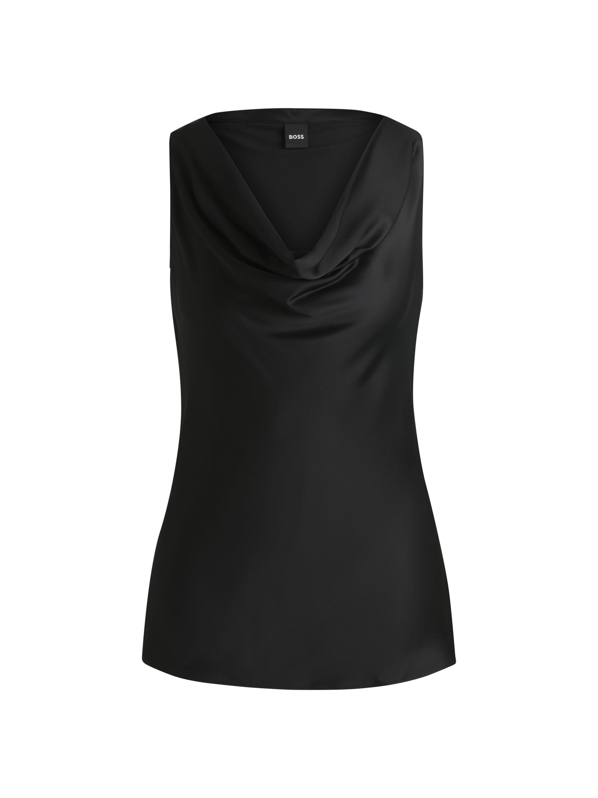 BOSS Women's Satin Relaxed-Fit Blouse with Cowl Neckline - Black