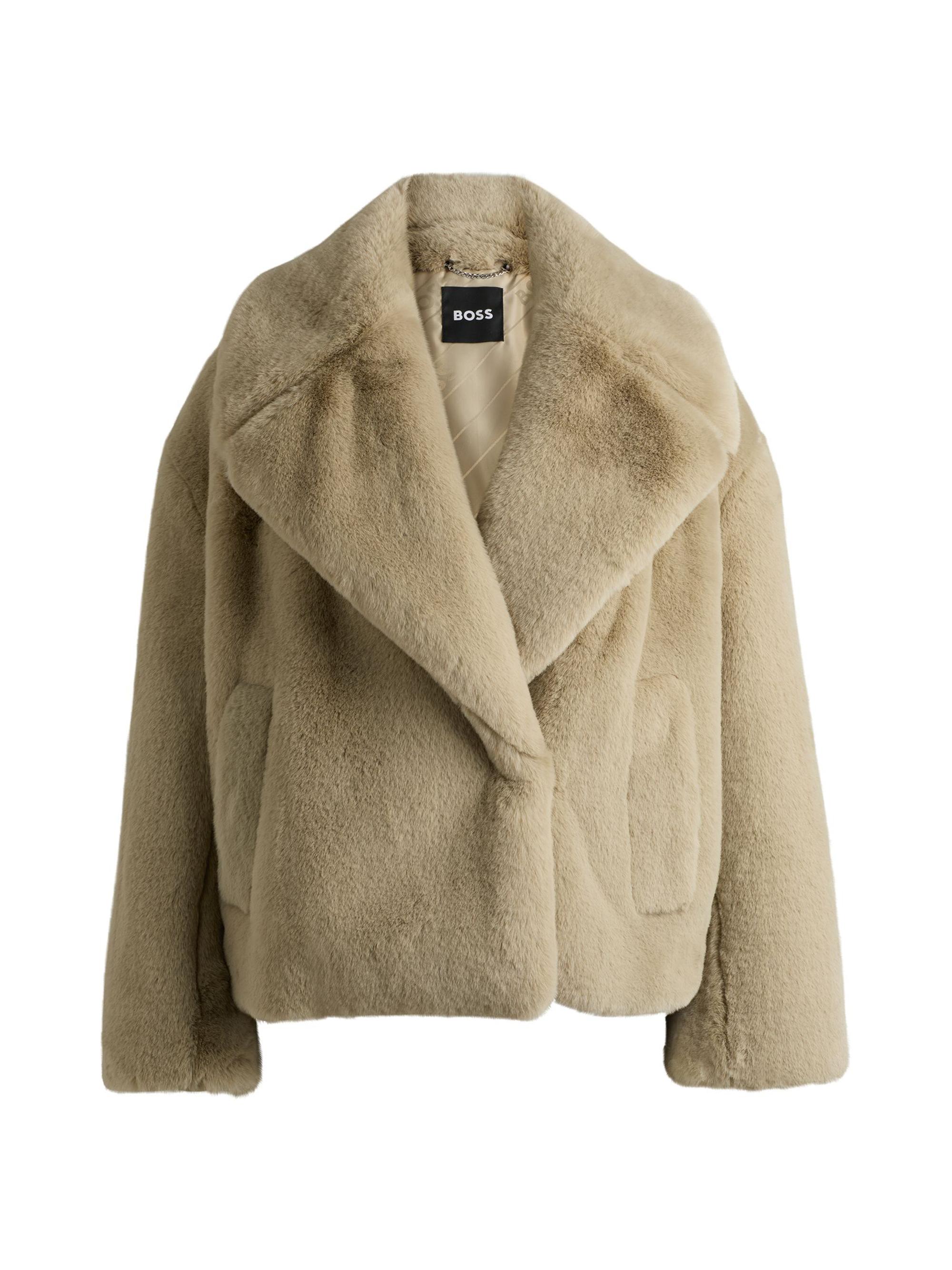 BOSS Women's Cropped Coat in Plush Teddy Fabric - Beige