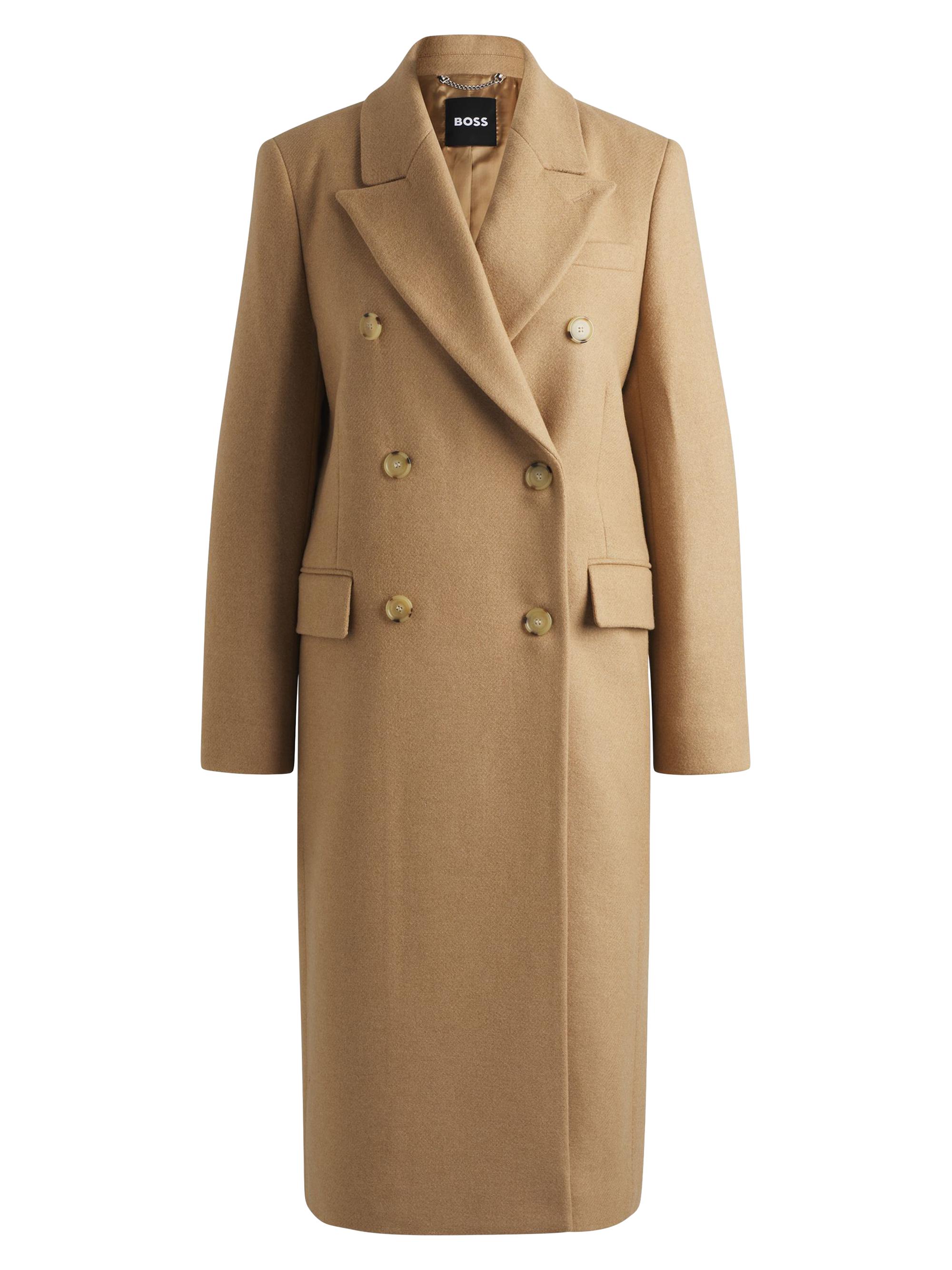 BOSS Women's Long-Length Twill Coat with Double-Breasted Closure - Beige