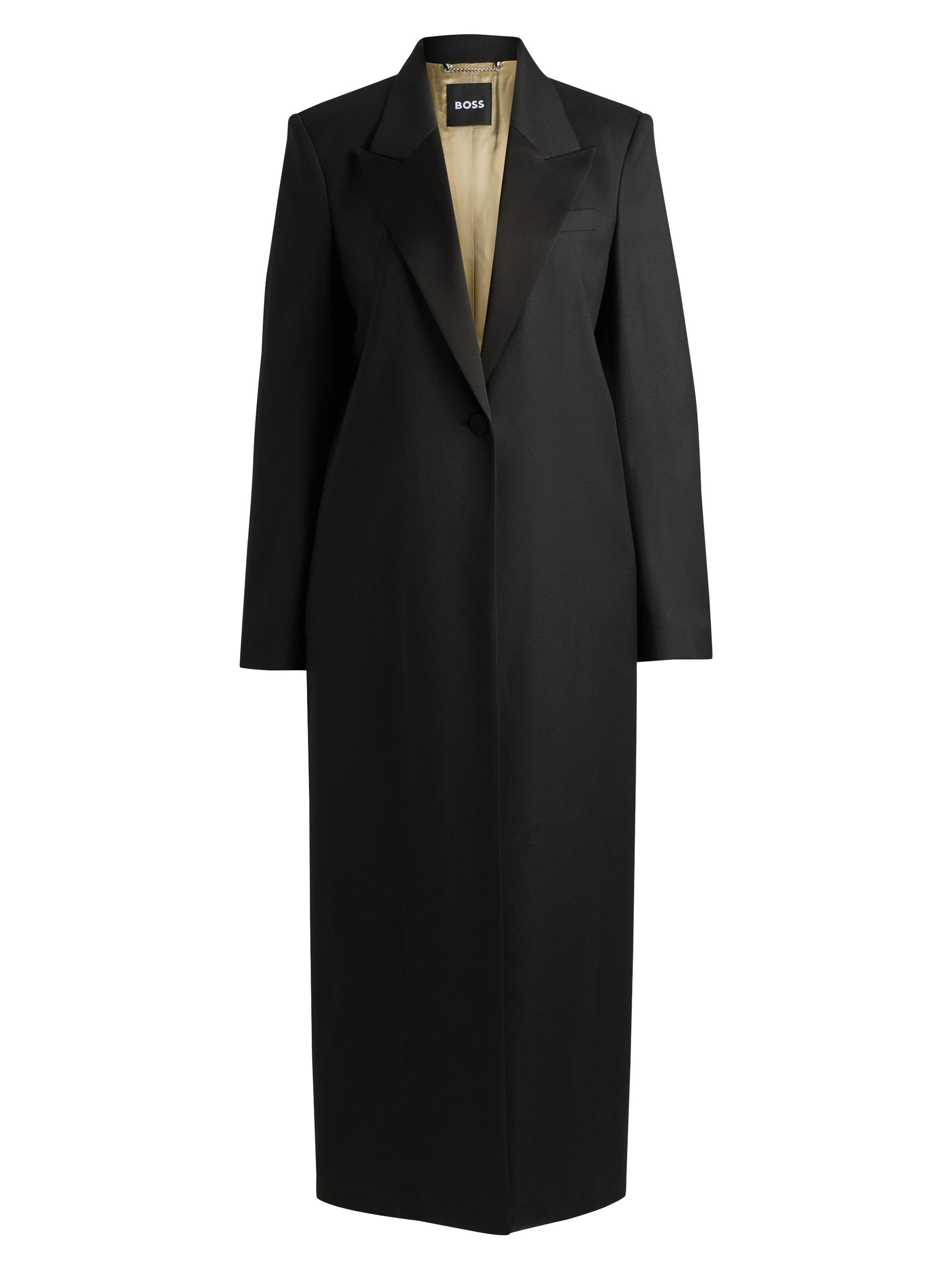 BOSS Women's Long-Length Tuxedo-Style Coat in Stretch Fabric - Black