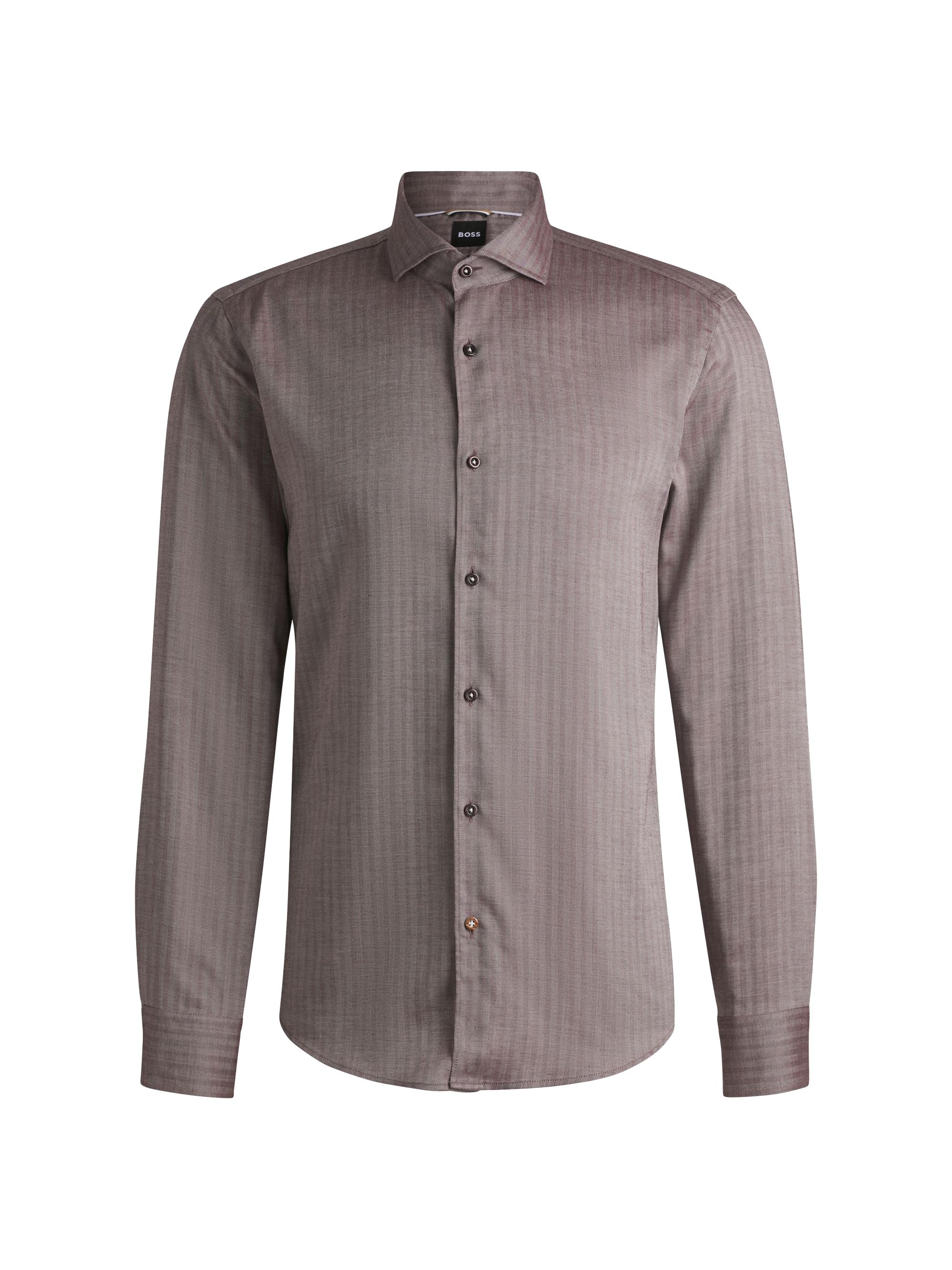 BOSS Men's Casual-Fit Shirt in Herringbone Twill - Brown