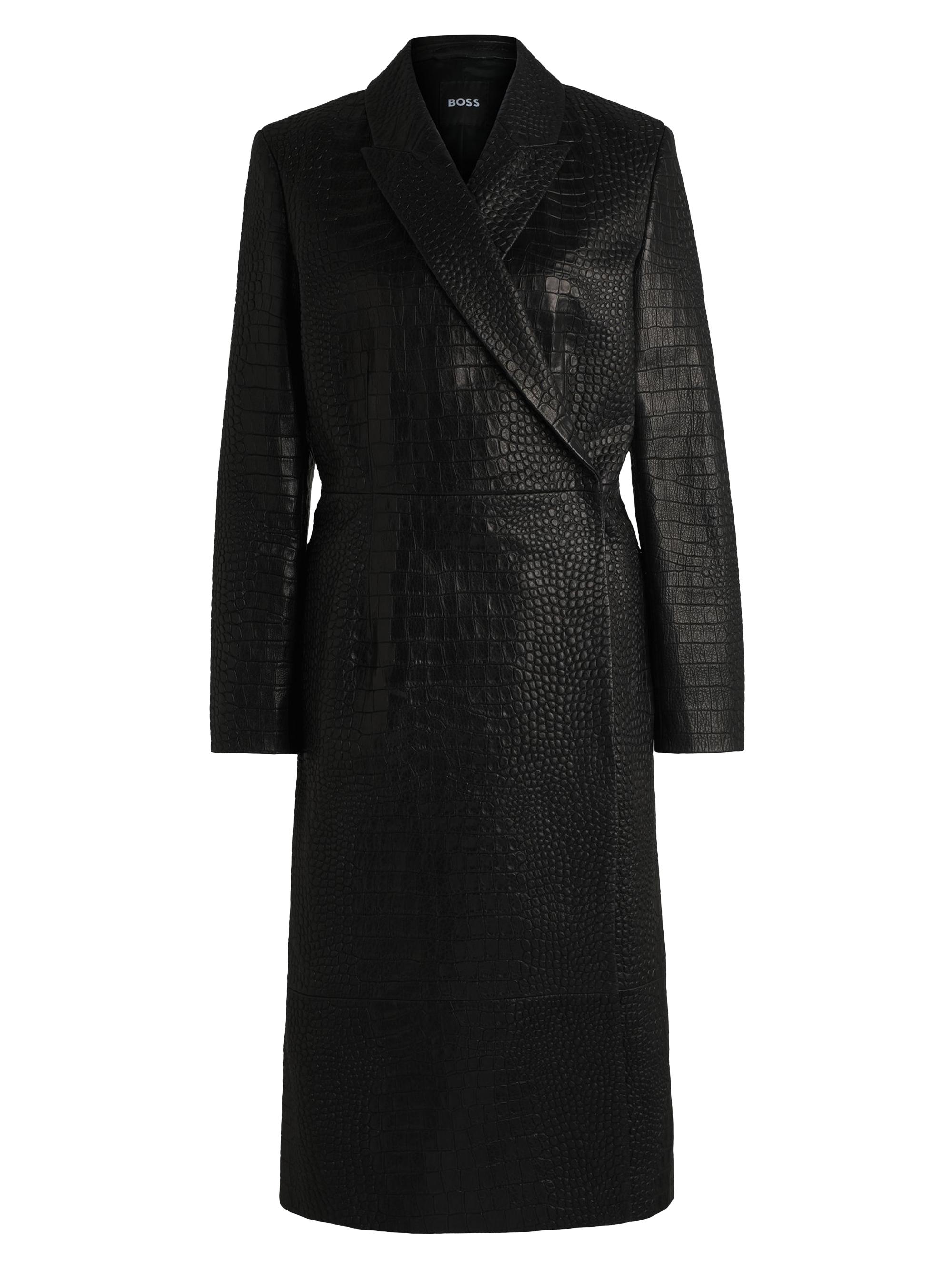 BOSS Women's Wrap-Front Coat in Crocodile-Embossed Leather - Black