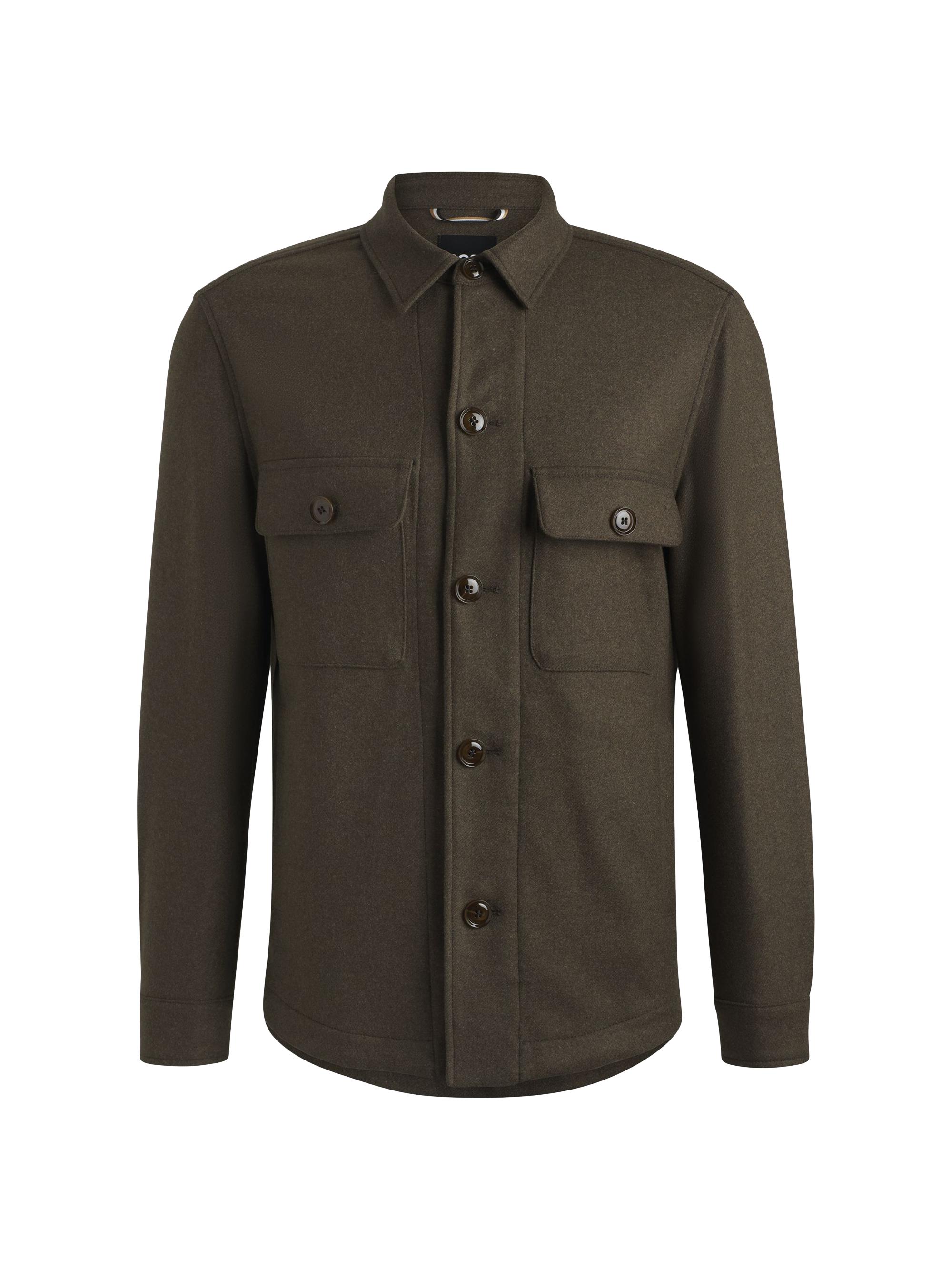 BOSS Men's Relaxed-Fit Overshirt in Wool - Light Green