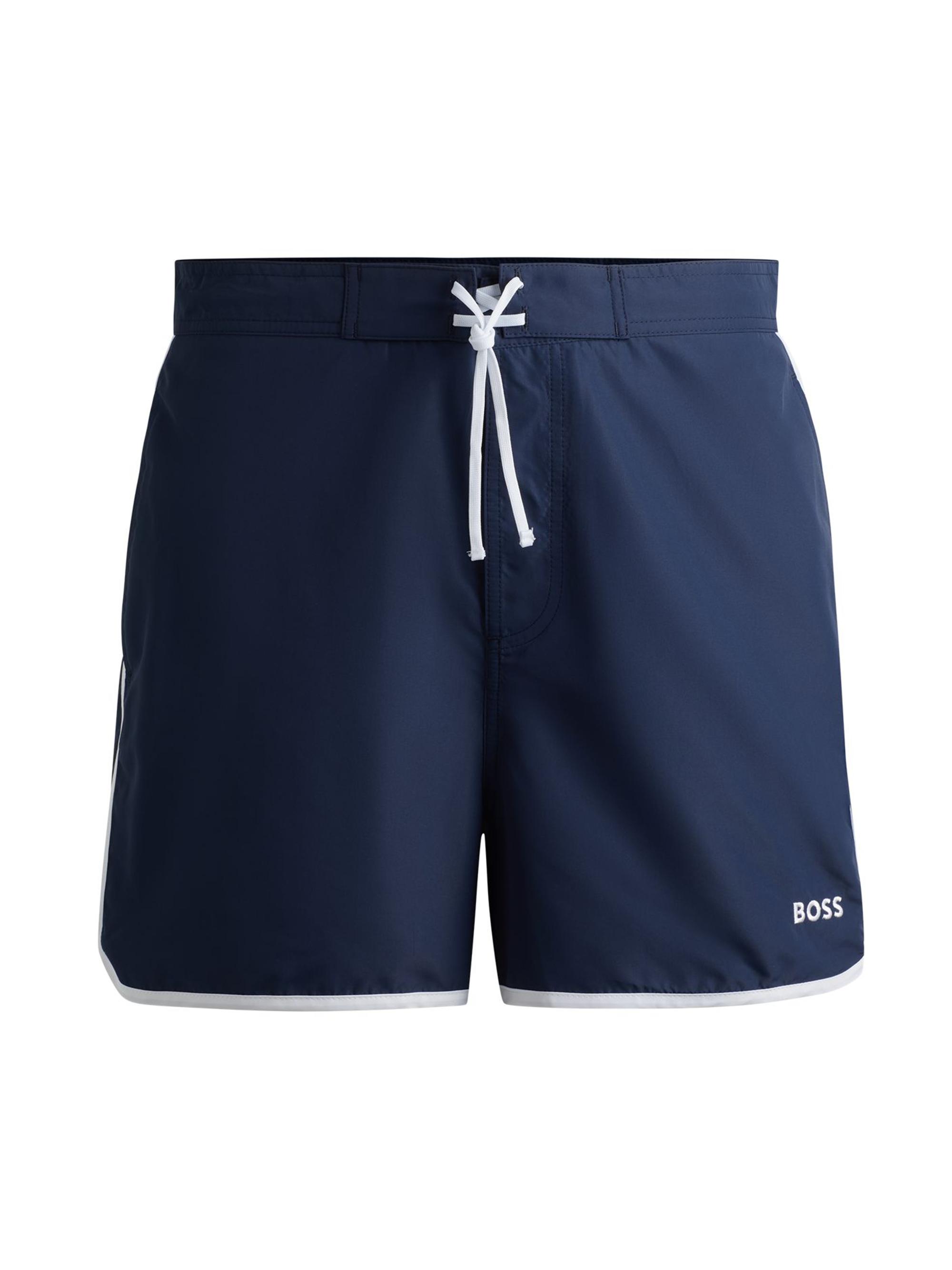 BOSS Men's Logo-Embroidered Quick-Dry Swim Shorts with Contrast Details - Black