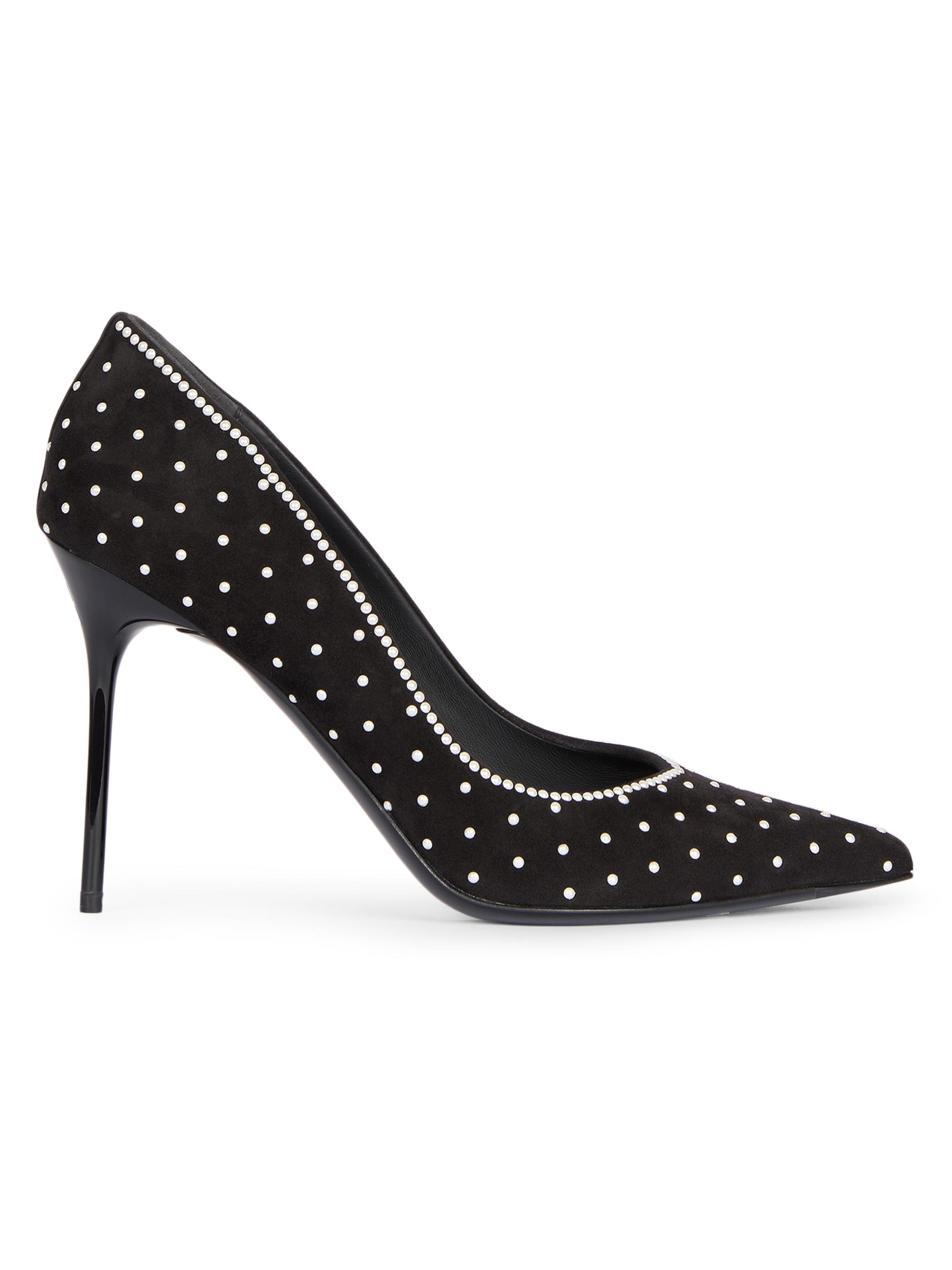 Balmain Women's 95MM Imitation Pearl-Embellished Suede Pumps - Noir Blanc