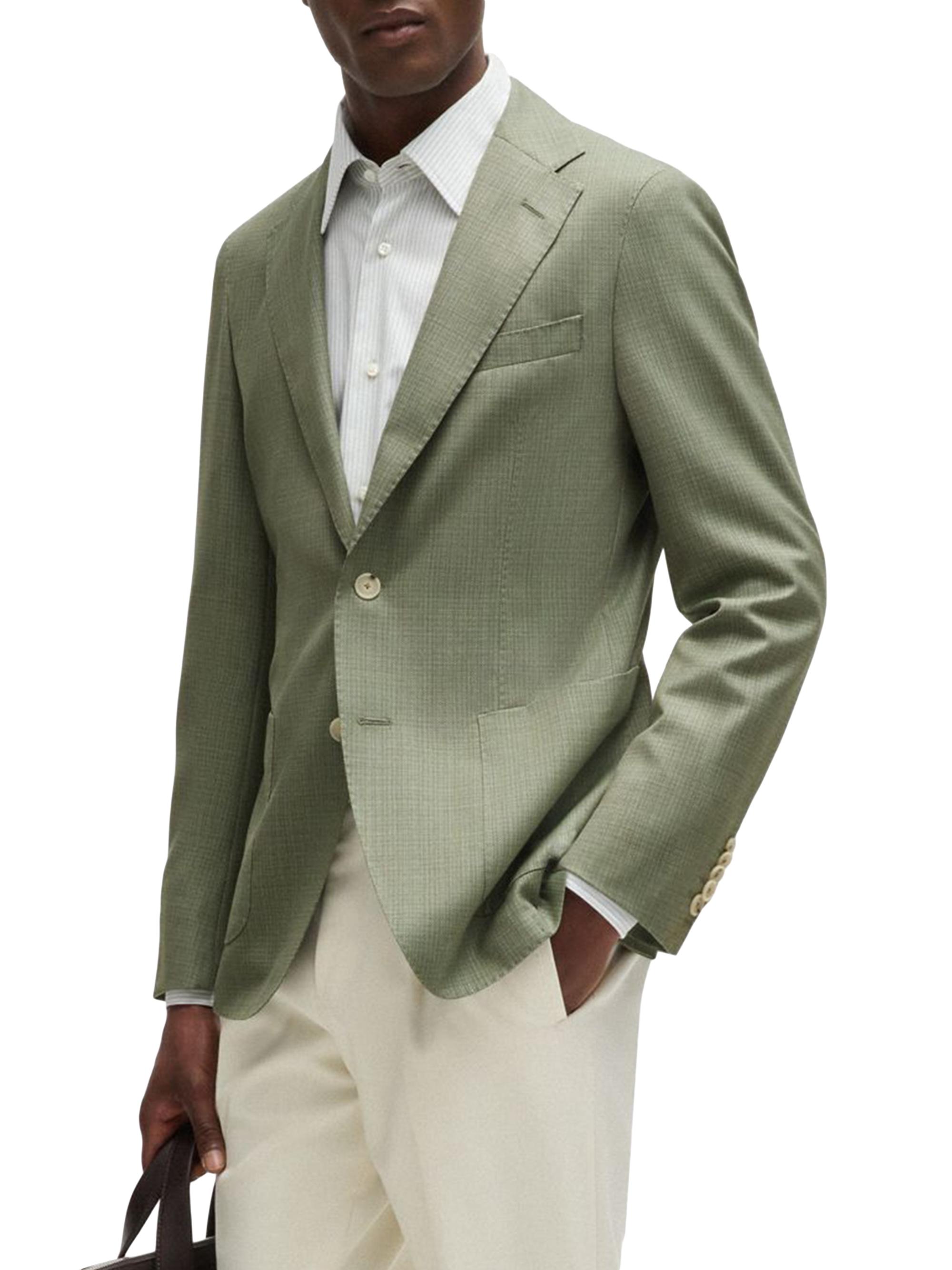 BOSS Men's Slim-Fit Jacket in Micro-Patterned Wool - Green