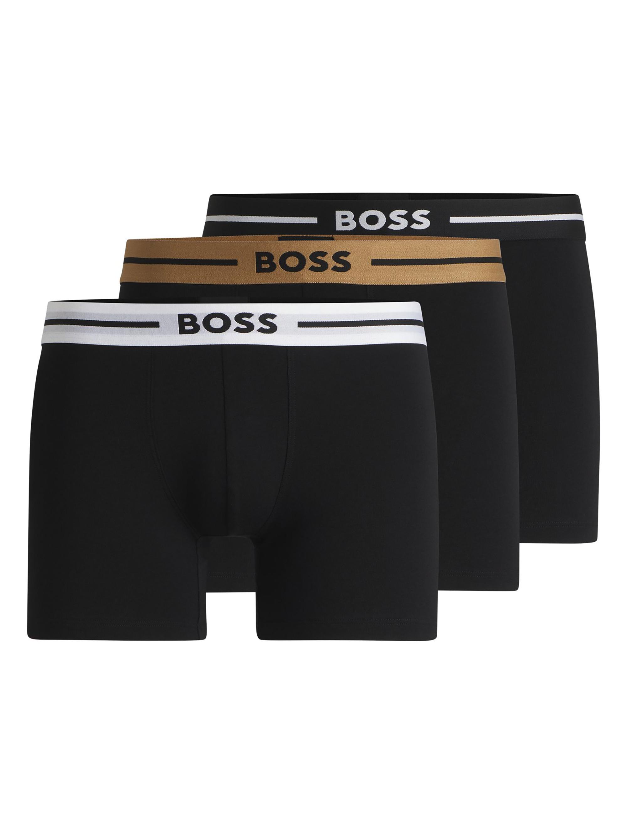 BOSS Men's Three-Pack of Stretch-Cotton Boxer Briefs with Logos - Assorted Light