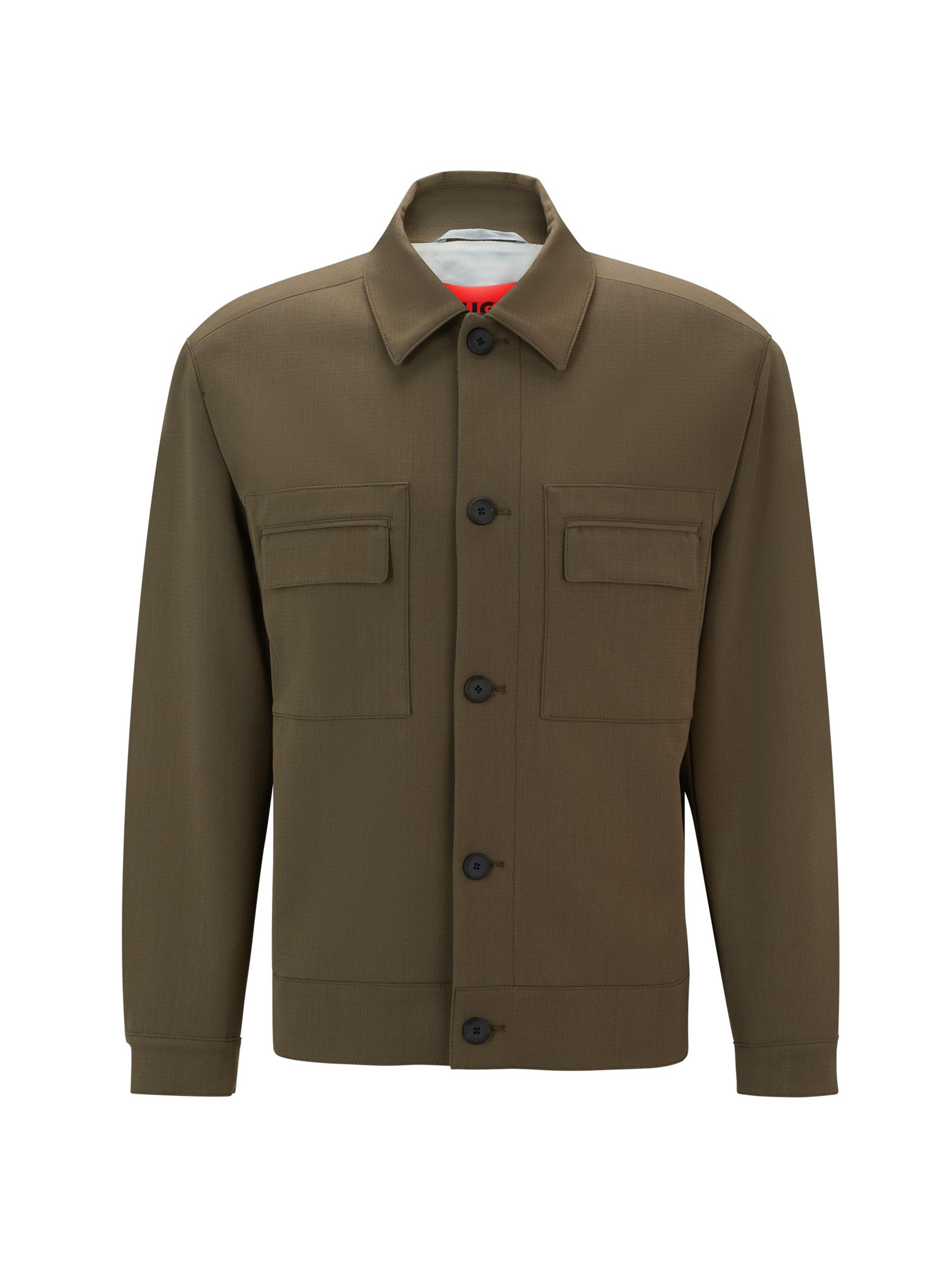 HUGO Men's Button-Up Jacket in Performance-Stretch Fabric - Green