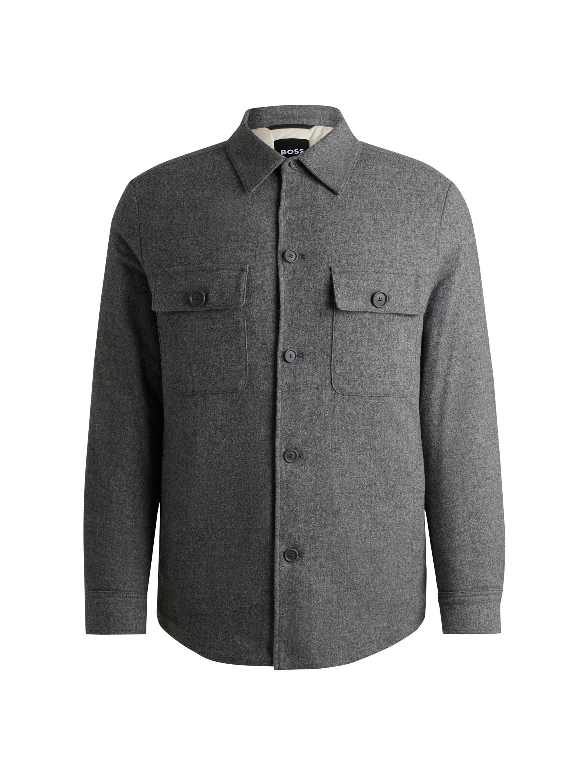BOSS Men's Relaxed-Fit Overshirt in Padded Brushed Flannel - Grey