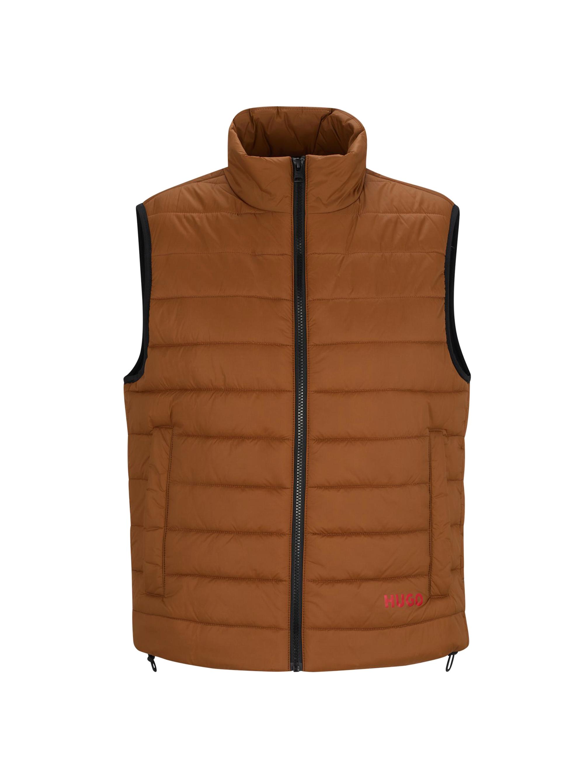 HUGO Men's Water Repellent Slim Fit Gilet Vest with Logo Detail - Brown