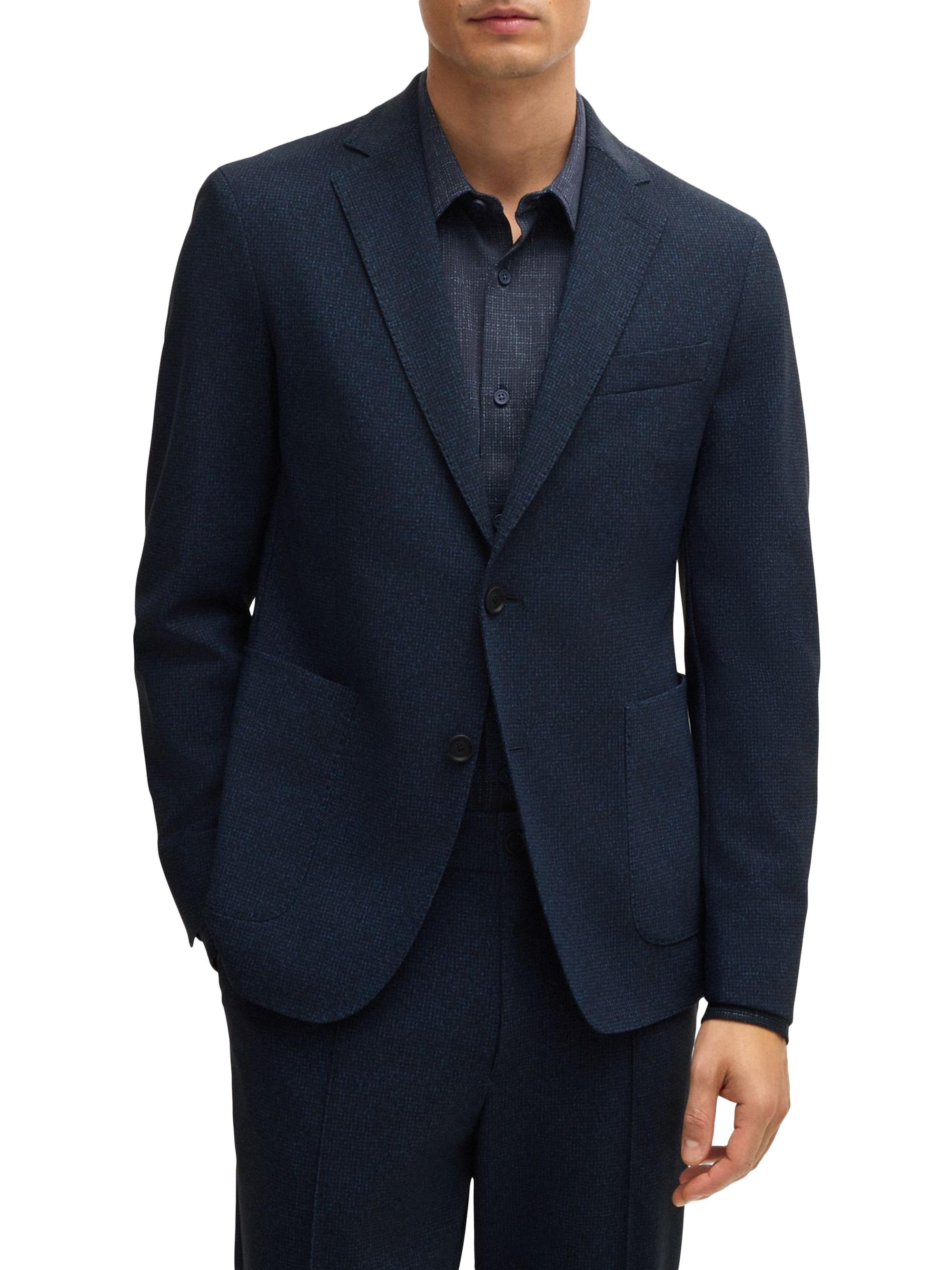 BOSS Men's Slim-Fit Jacket in Micro-Patterned Performance-Stretch Fabric - Dark Blue
