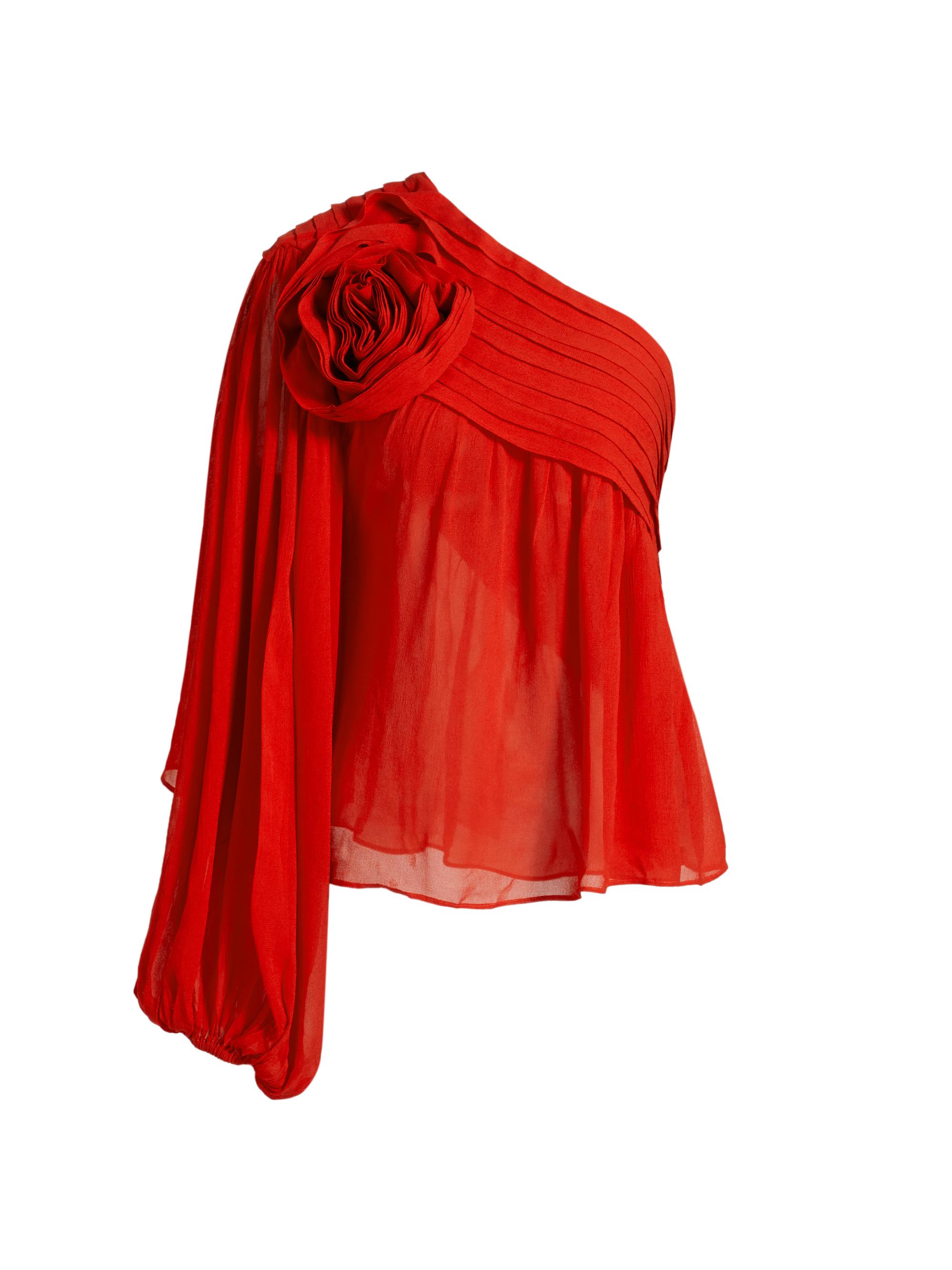 Farm Rio Women's Rose One-Shoulder Blouse - Red