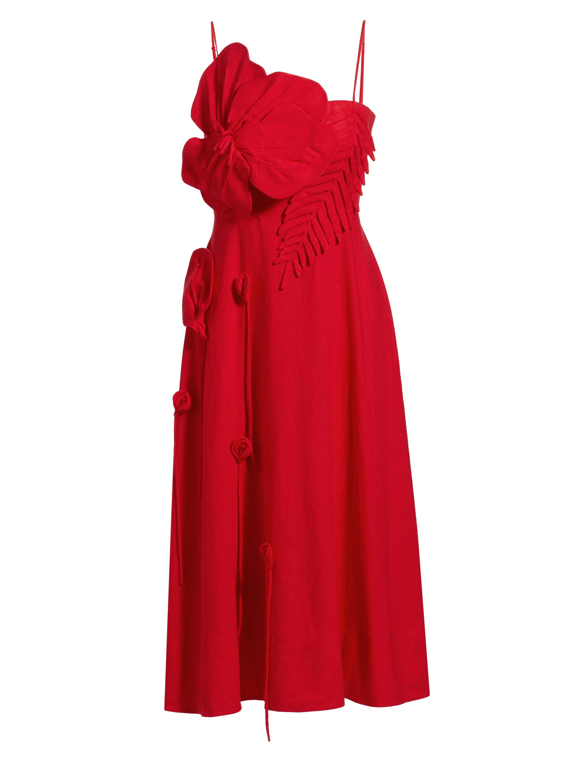 Farm Rio Women's Garden Linen Midi-Dress - Red