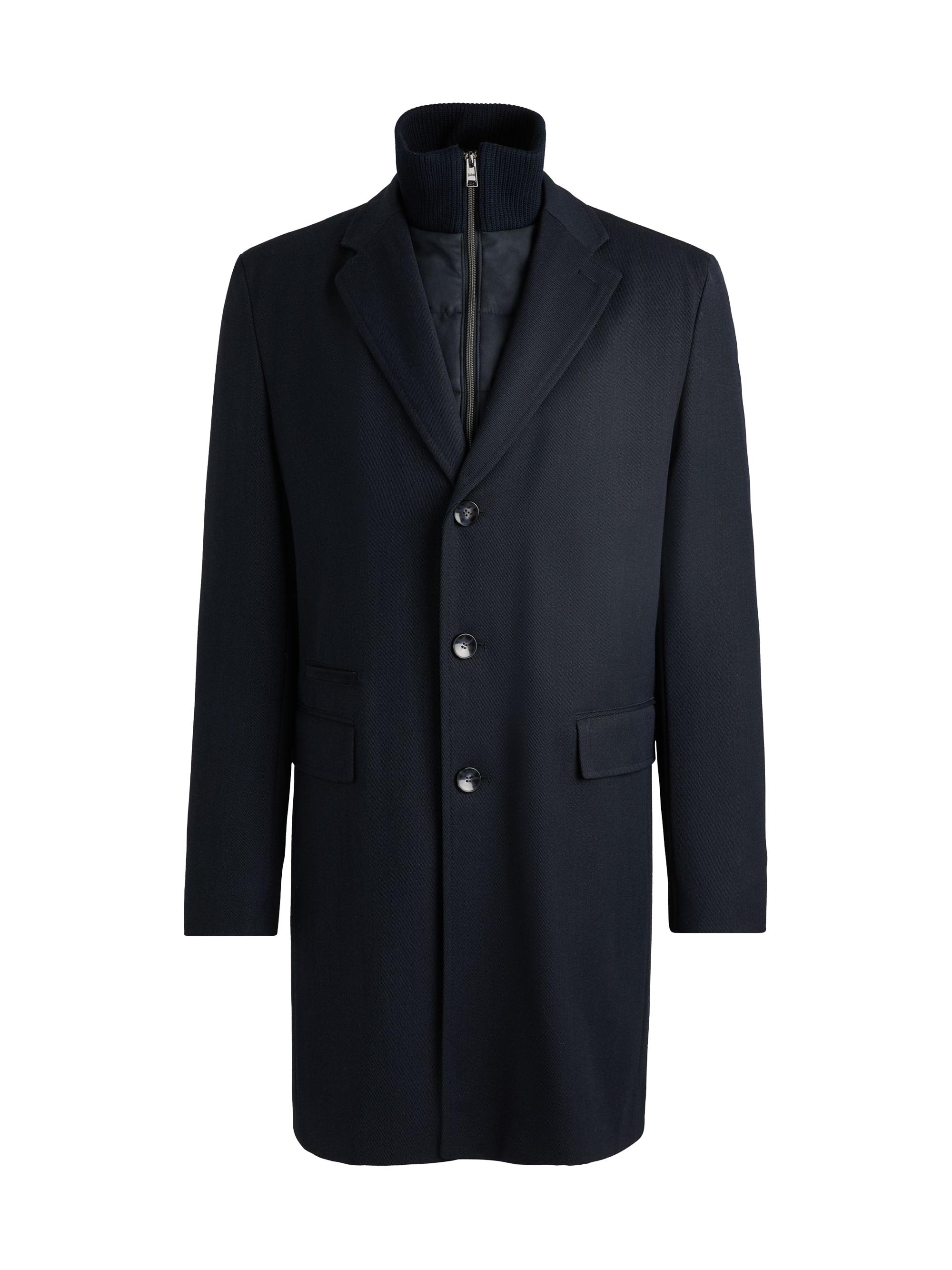 BOSS Men's Water-Repellent Wool-Blend Coat with Inner Zip-Up - Dark Blue