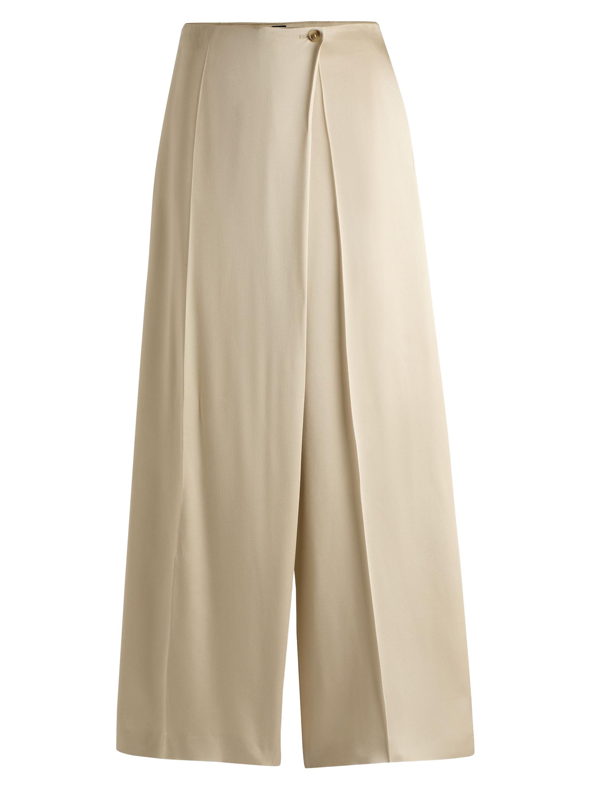 BOSS Women's Regular-Fit Wide-Leg Trousers with Wrap Effect - Beige
