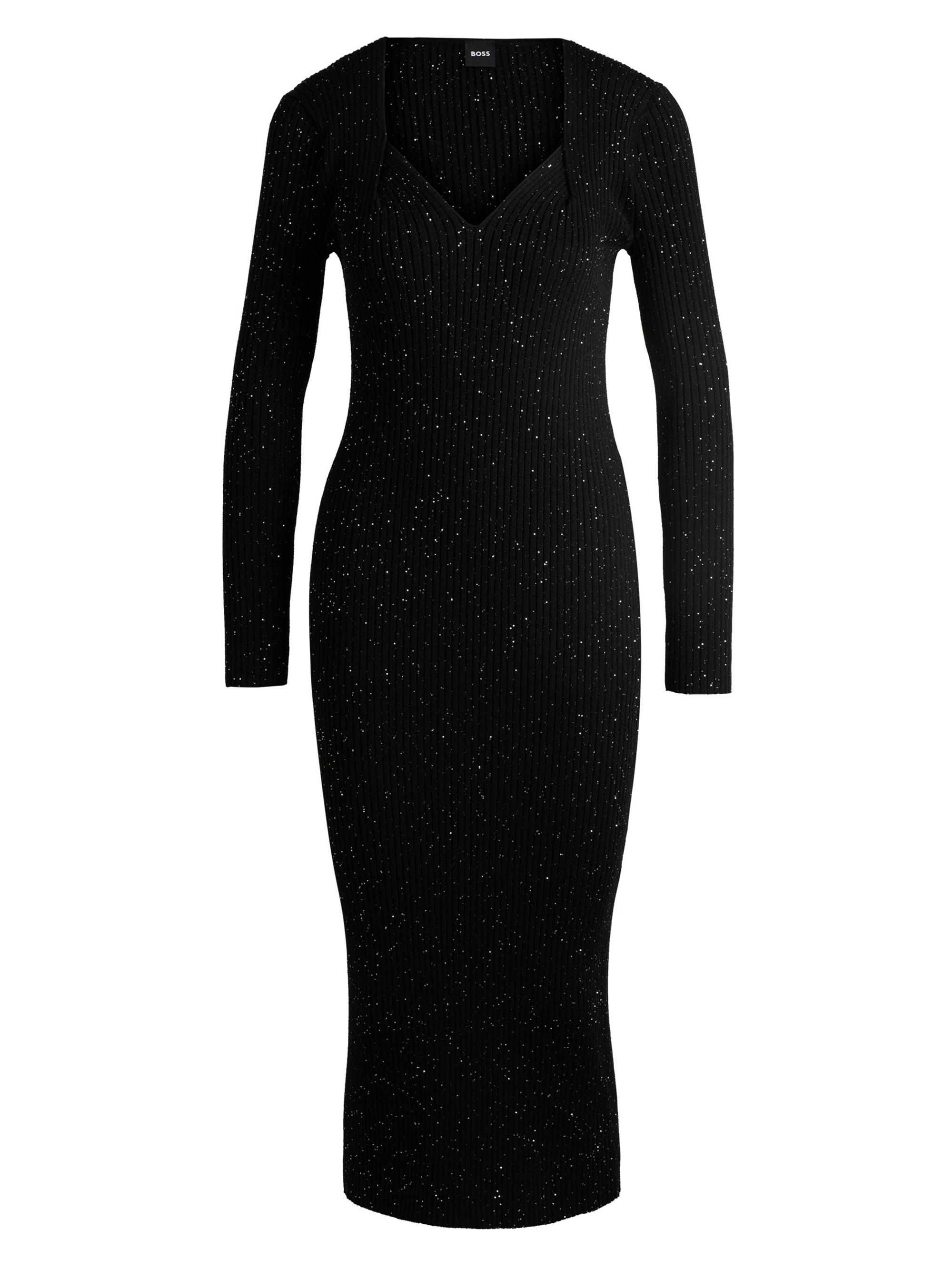 BOSS Women's Long-Sleeved Knitted Dress with Sequin Embellishments - Black