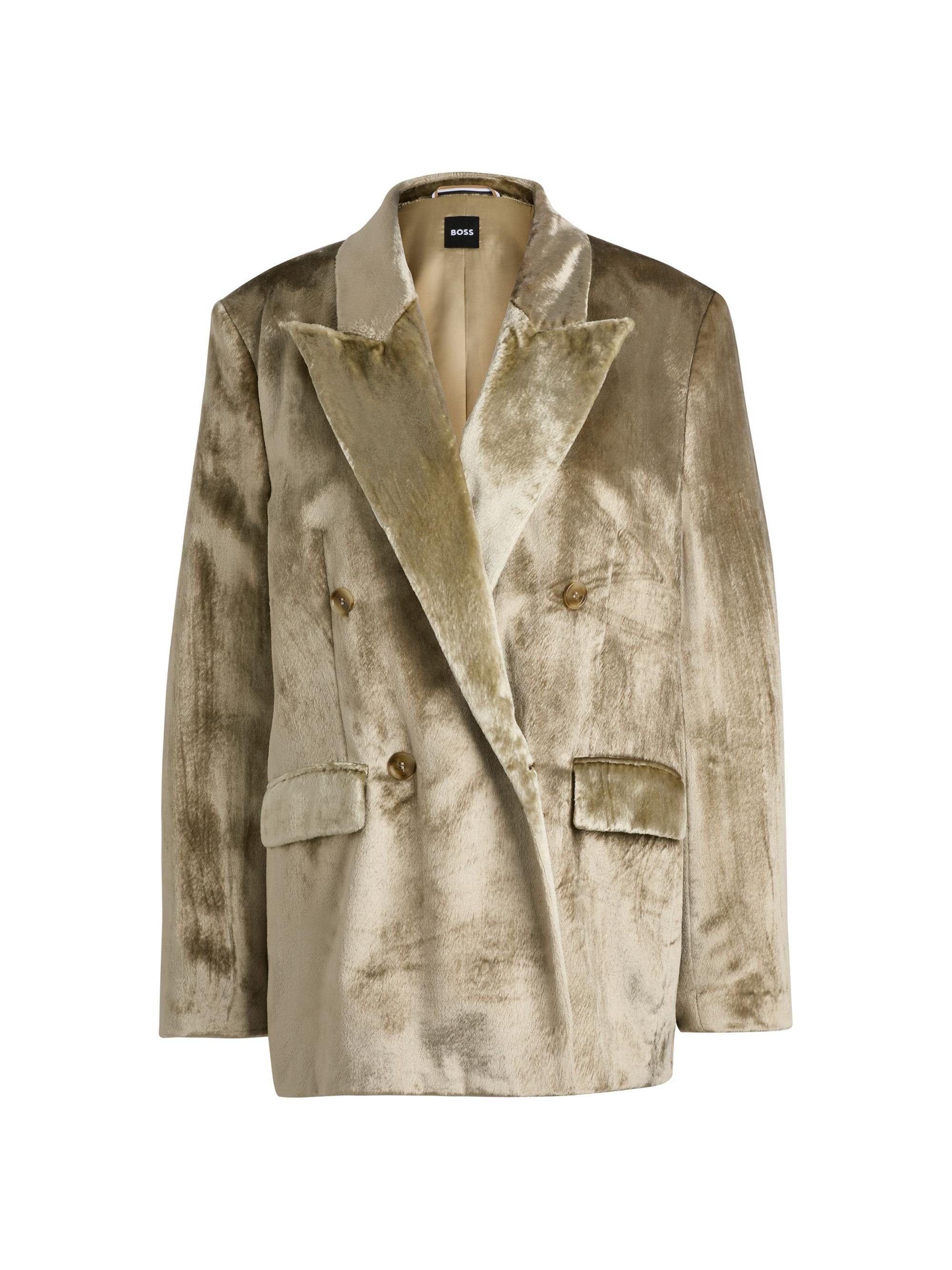 BOSS Women's Oversize-Fit Double-Breasted Jacket in Plush Velvet - Beige