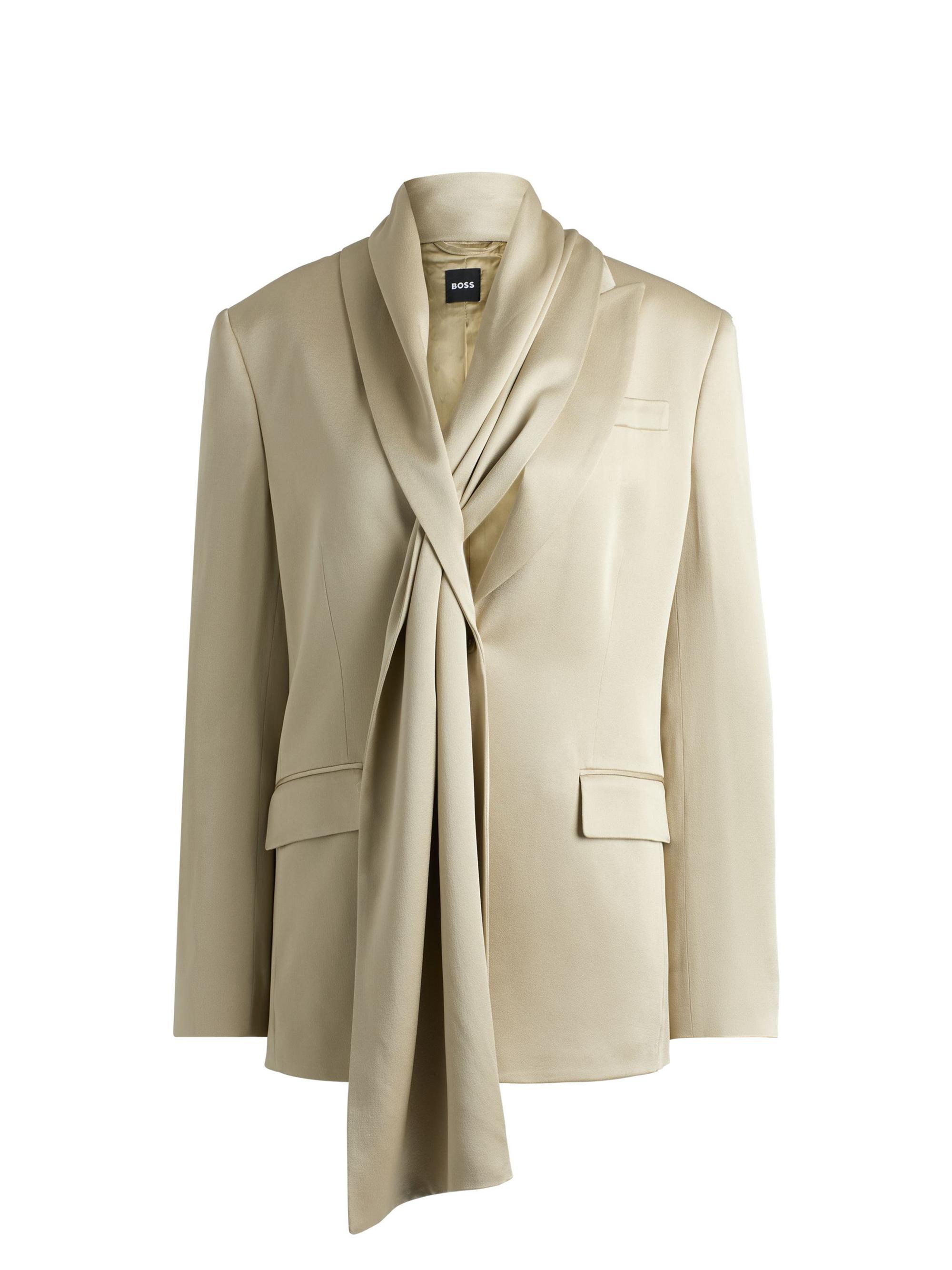 BOSS Women's Regular-Fit Jacket in Shiny Fabric with Shawl Detail - Beige