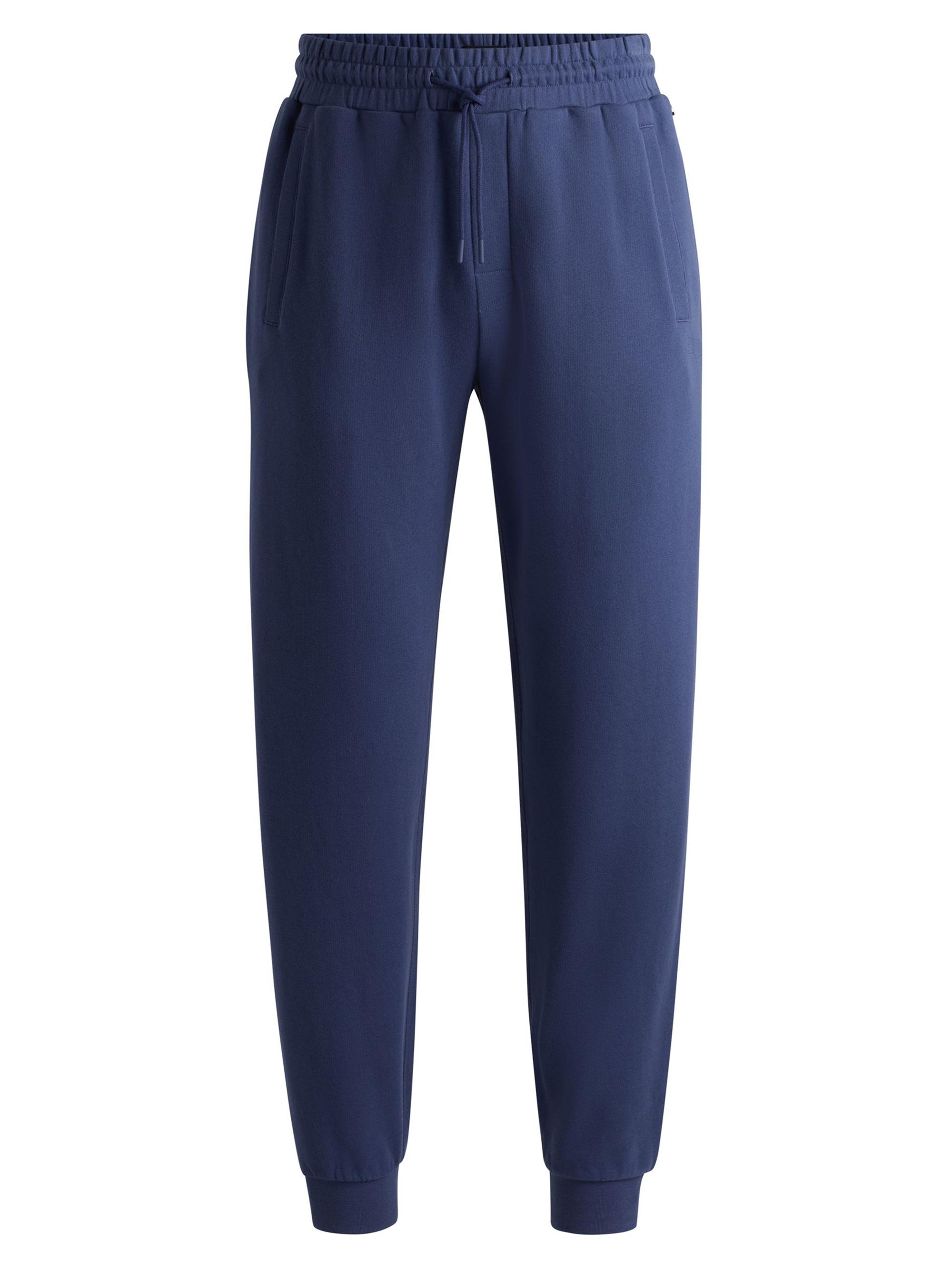 BOSS Men's Cotton-Terry Tracksuit Bottoms with Flocked Logo - Blue