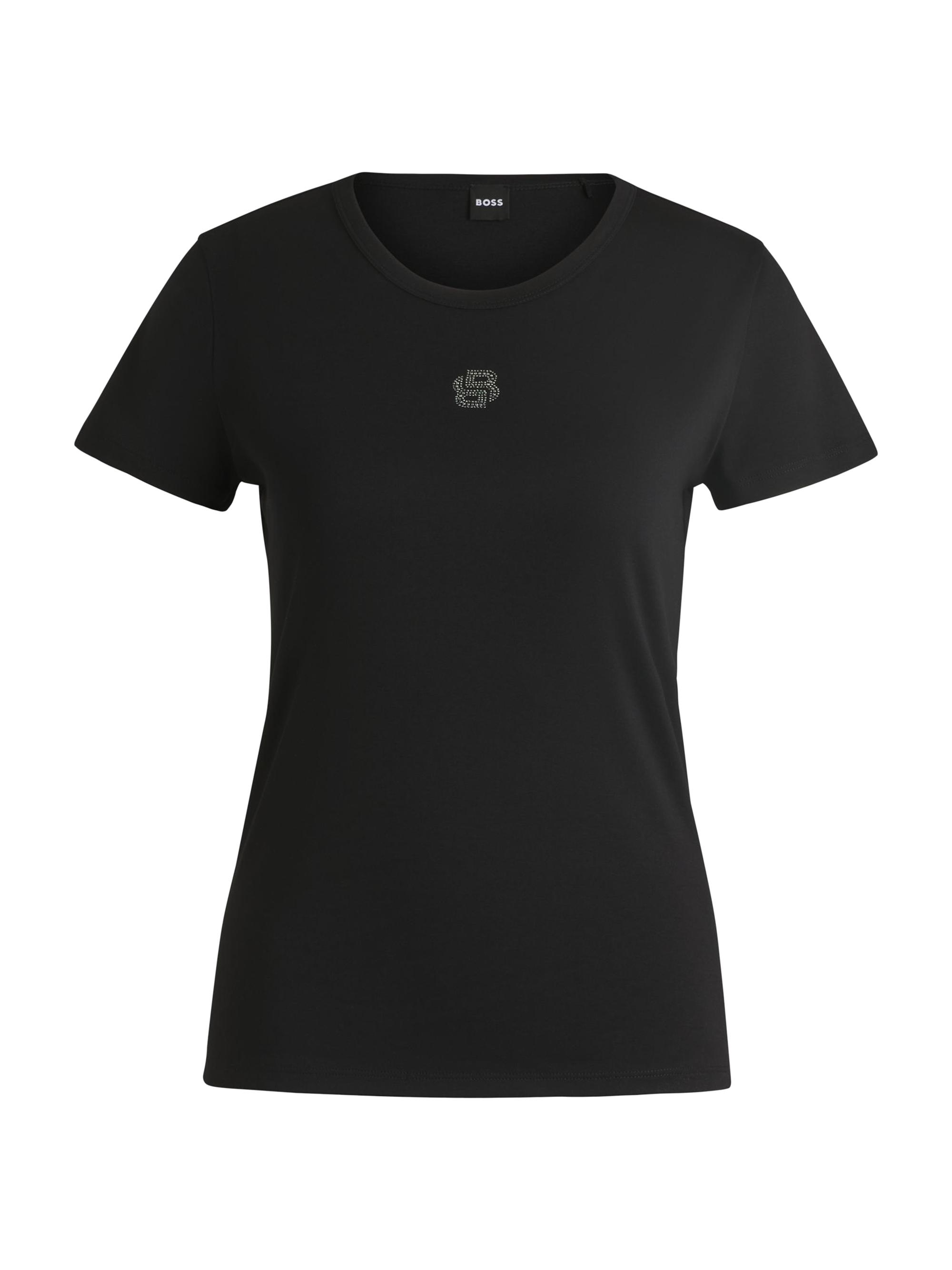 BOSS Women's Cotton T-Shirt with Crystal-Embellished Double B Monogram - Black