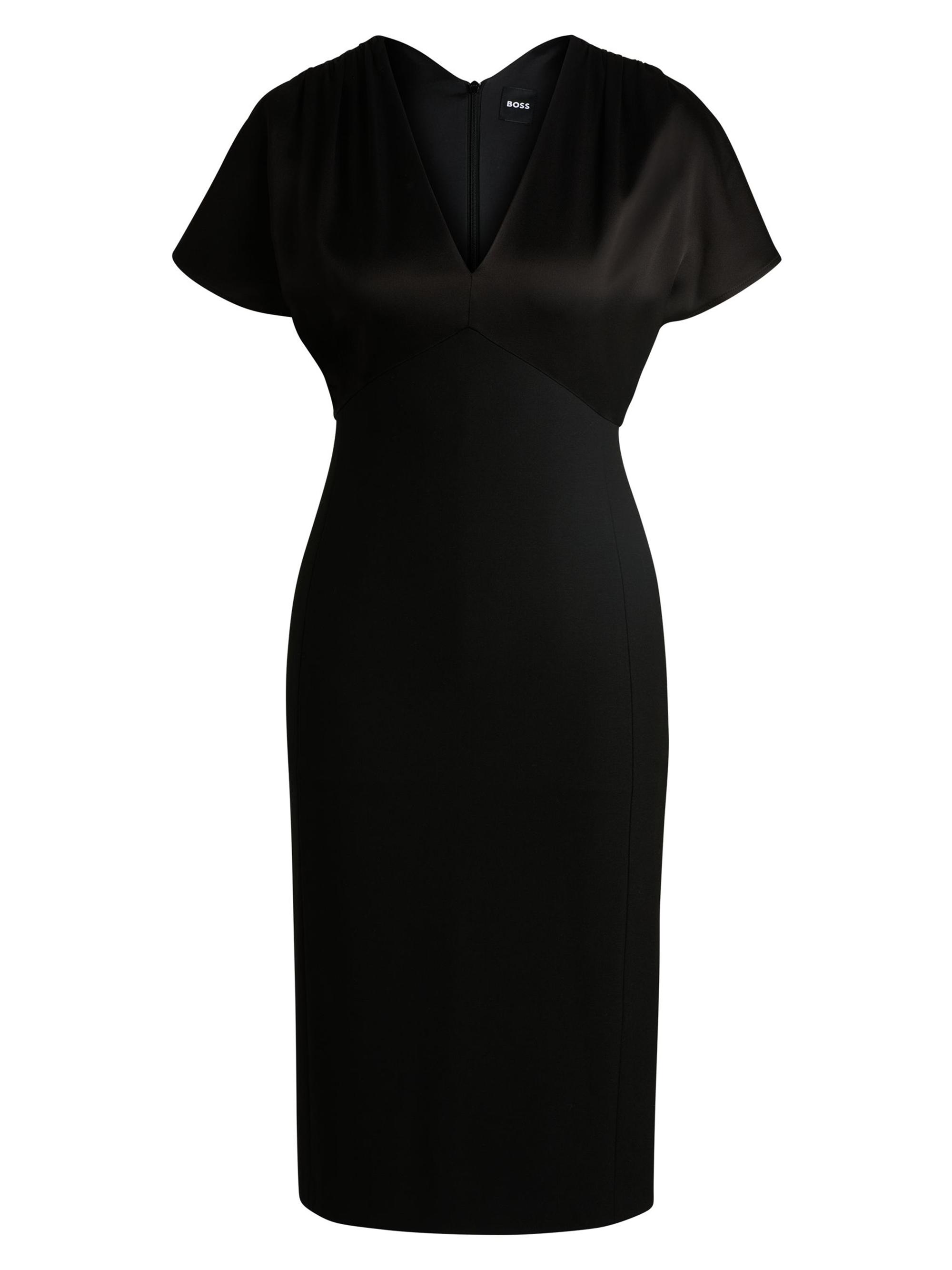 BOSS Women's Slim-Fit V-Neck Dress in Mixed Materials - Black