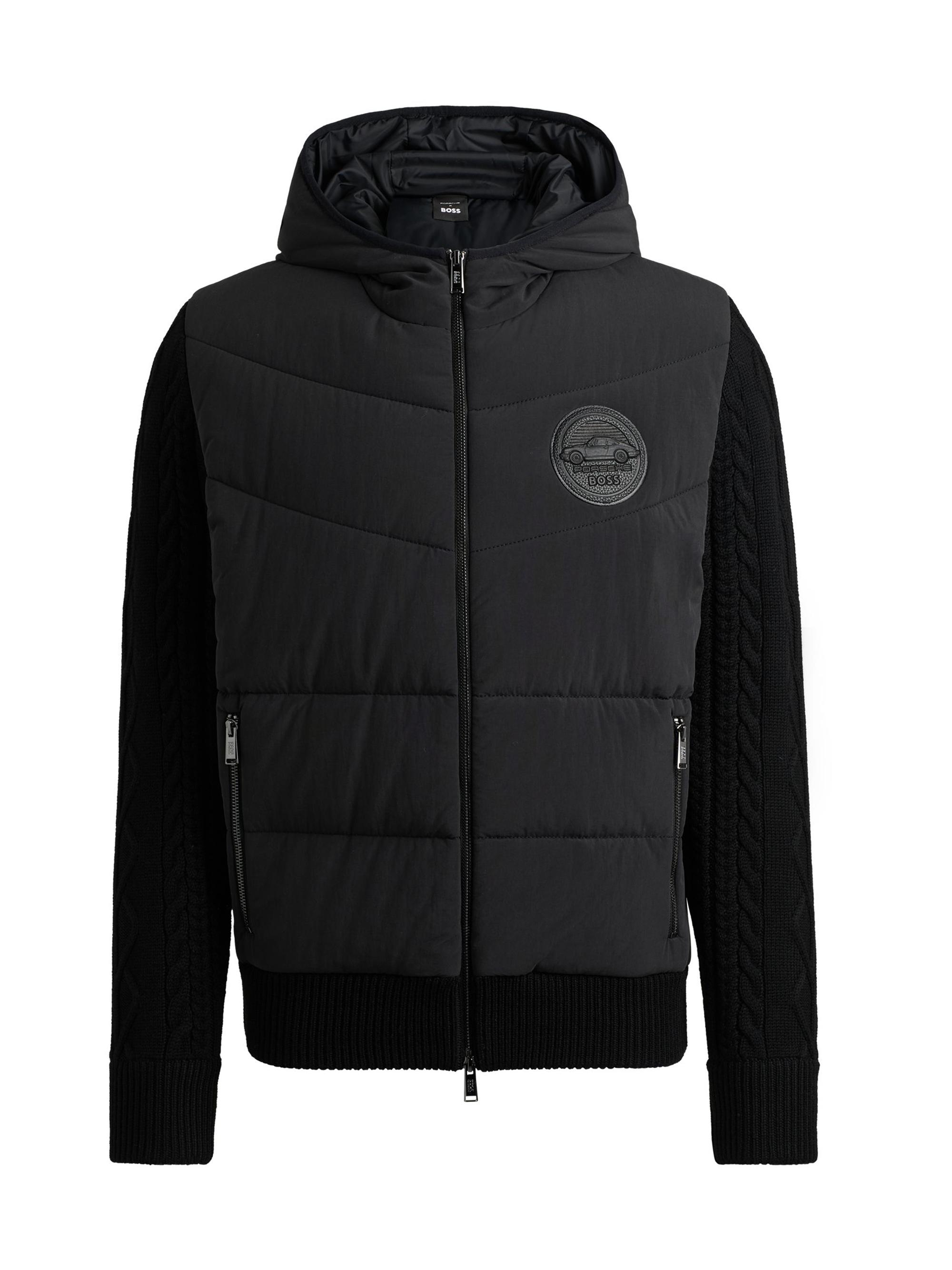 BOSS Men's Porsche x Boss Mixed Material Hooded Jacket with Special Branding - Black