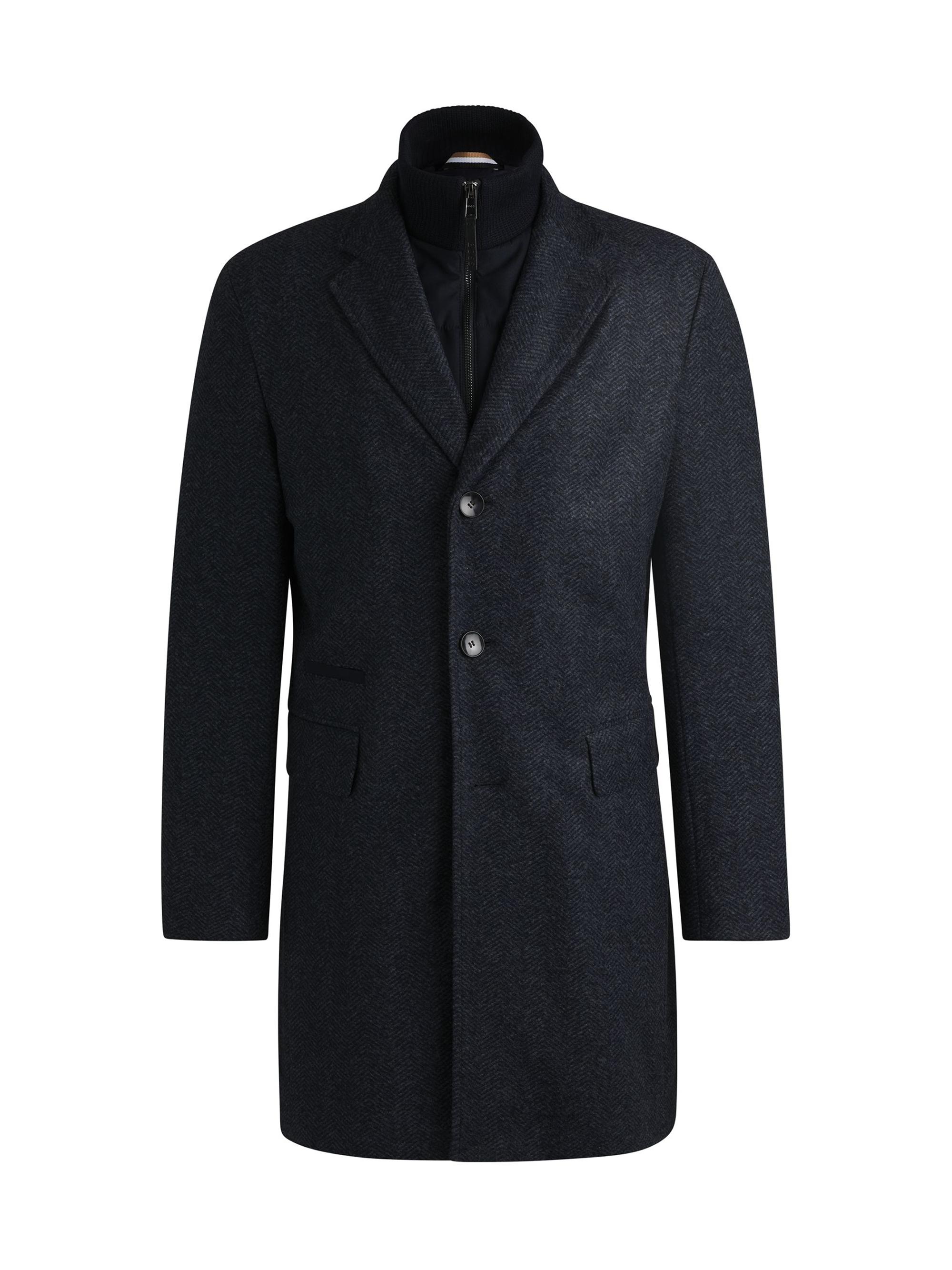 BOSS Men's Herringbone Slim-Fit Coat with Detachable Inner Zip-Up - Dark Blue