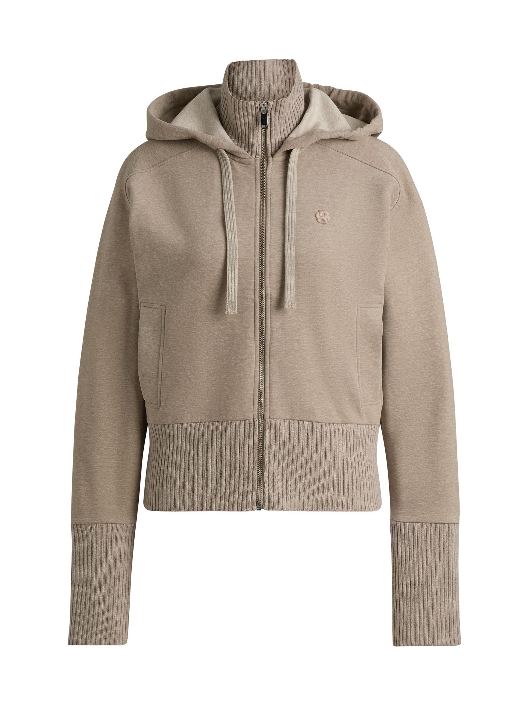 BOSS Women's Cotton-Jersey Hooded Jacket with Double B Monogram - Beige