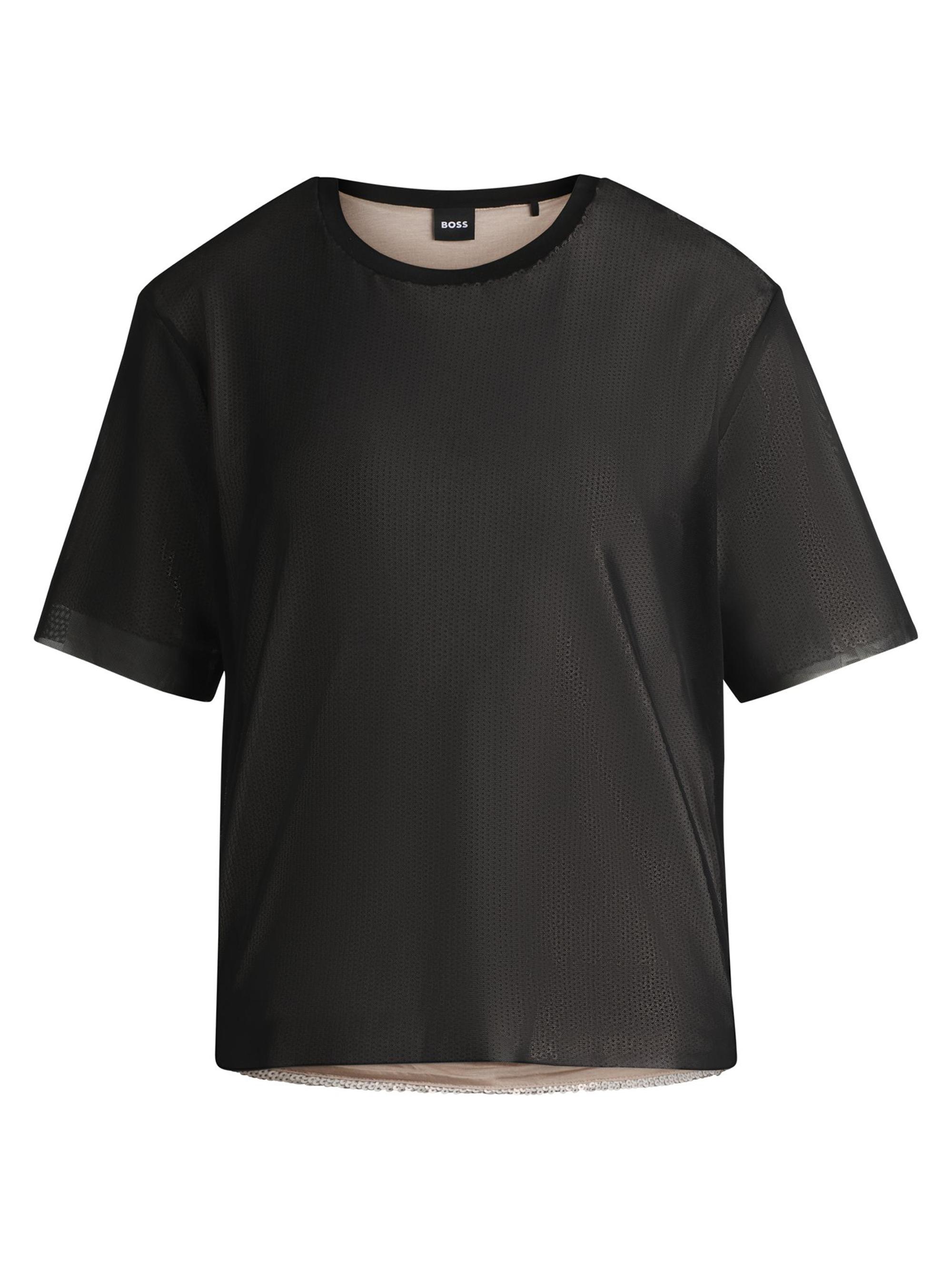 BOSS Women's Double-Layer Jersey Top with Sequin Embellishments - Black