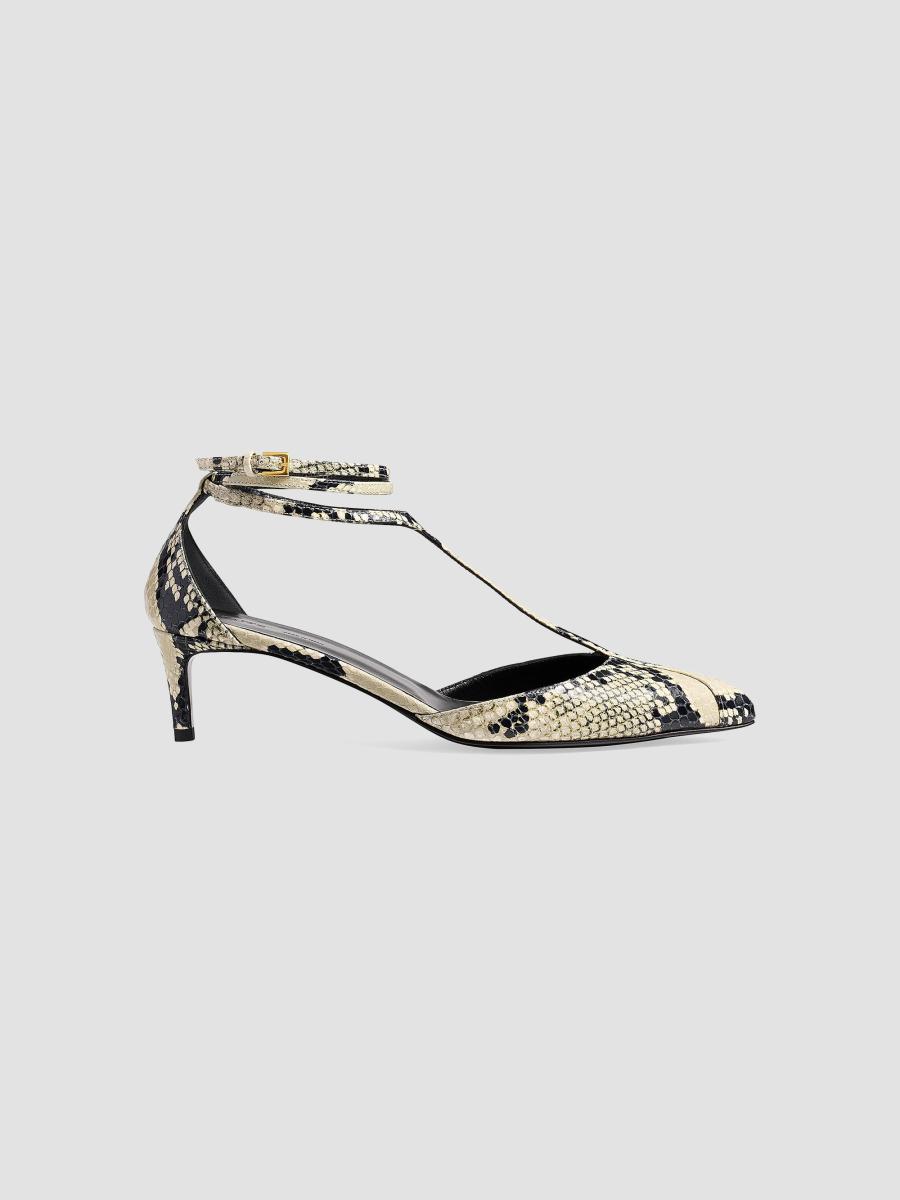 Khaite Mia 45MM Python-Embossed Leather T-Strap Pumps | Saks Fifth Avenue