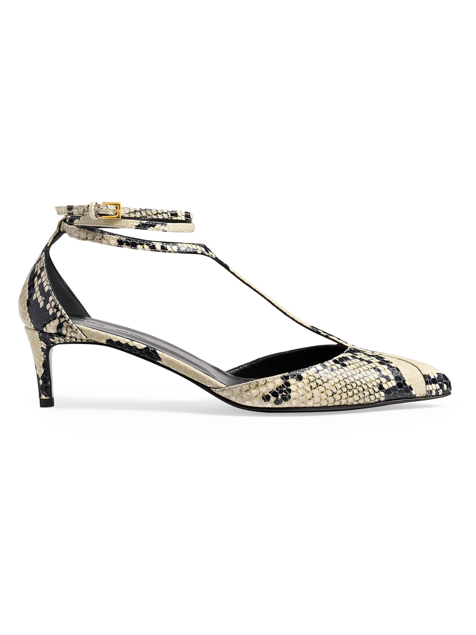 Khaite Women's Mia 45MM Python-Embossed Leather T-Strap Pumps - Natural