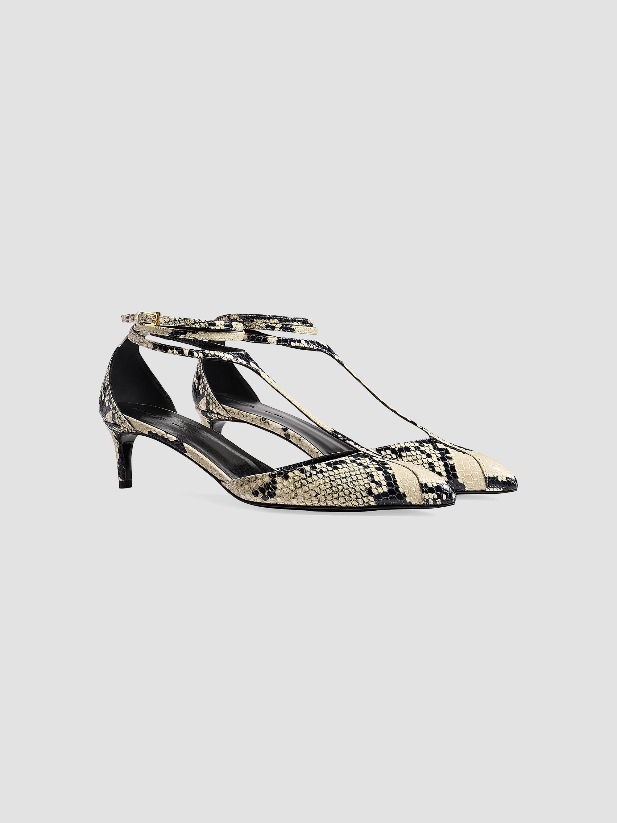 Khaite Mia 45MM Python-Embossed Leather T-Strap Pumps | Saks Fifth Avenue