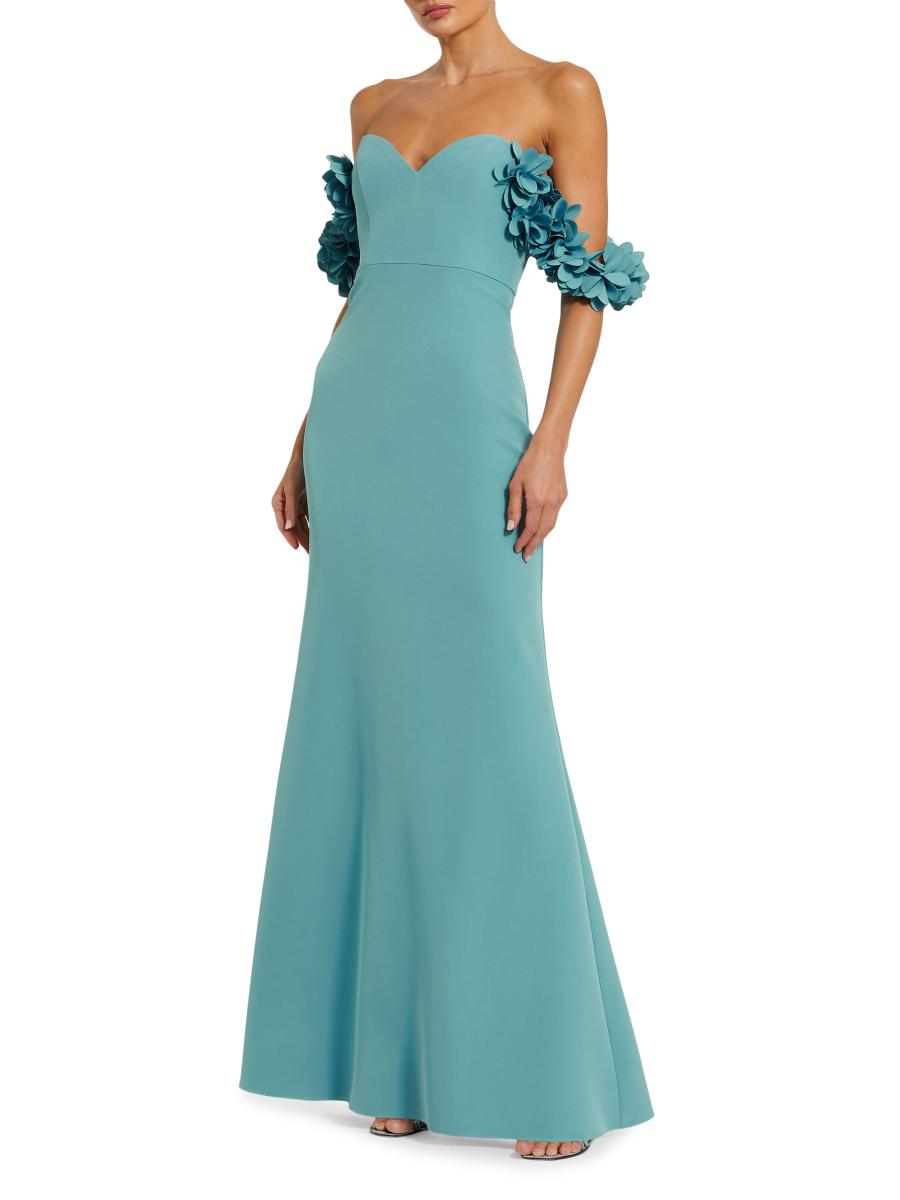 【Mac Duggal】オフショルダー 3Dフラワーディテール ドレス Mac Duggal Crepe Off-The-Shoulder Neck Draped Sleeve 3D