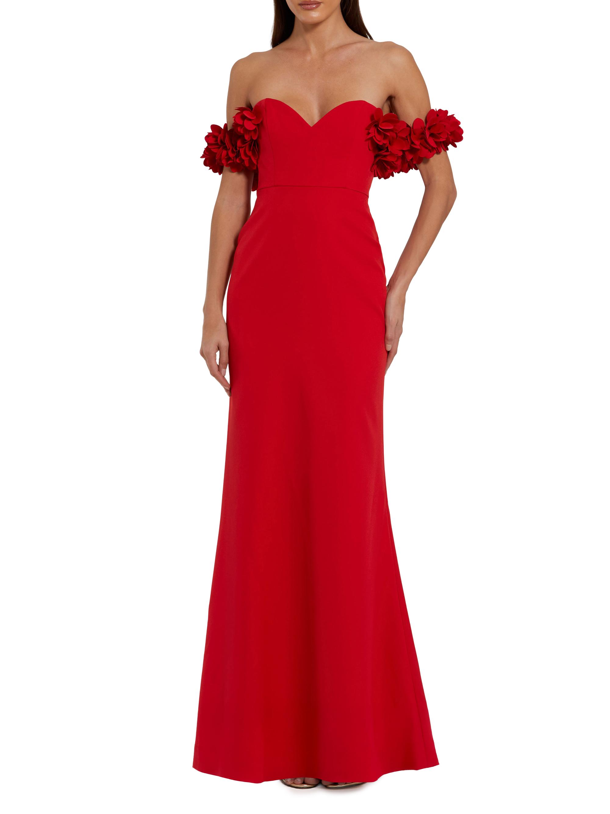 Mac Duggal Women's Crepe 3D Flower Off-The-Shoulder Gown - Red