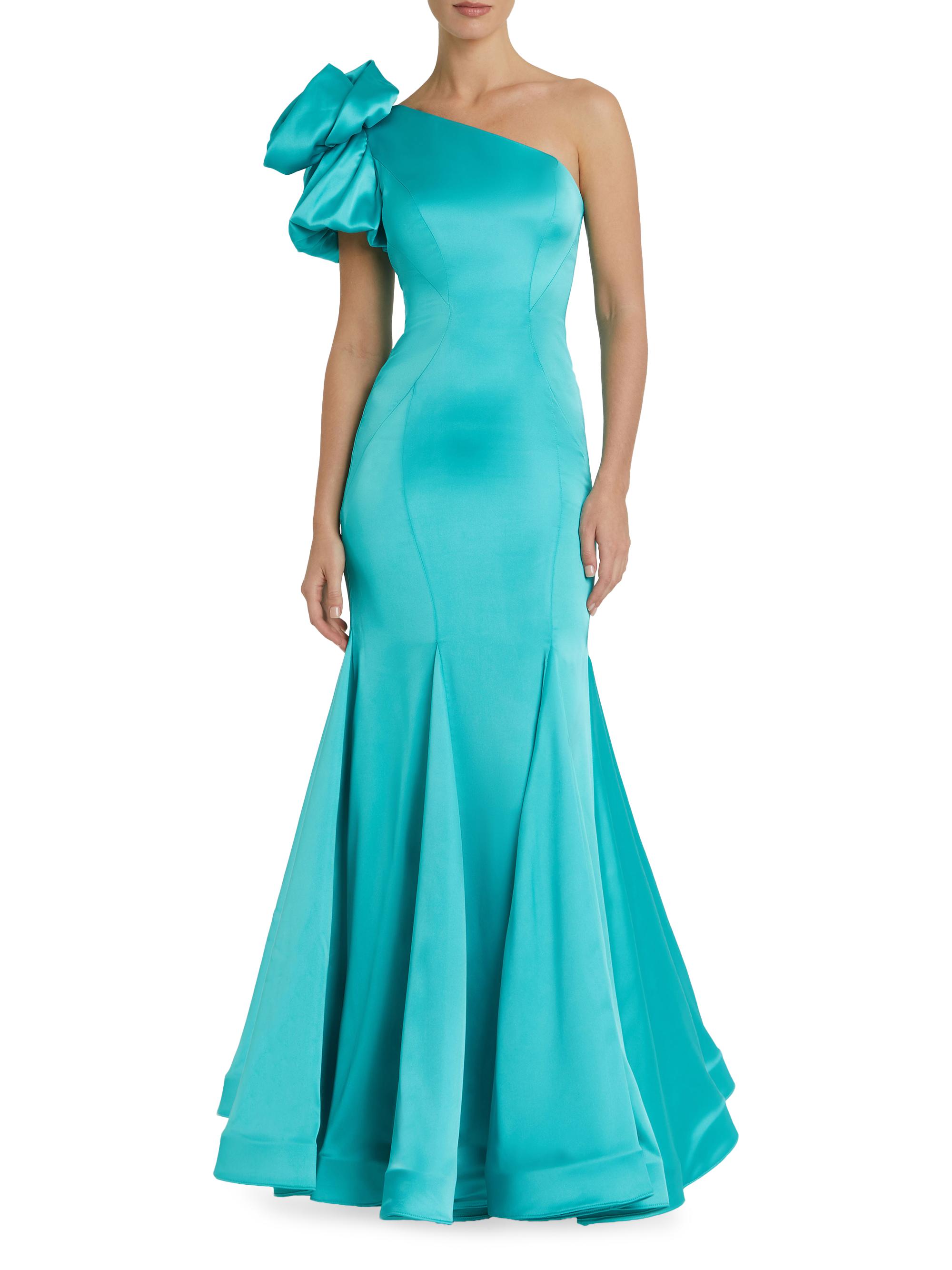 Mac Duggal Women's Seasonless Rosette One-Shoulder Satin Mermaid Gown - Teal