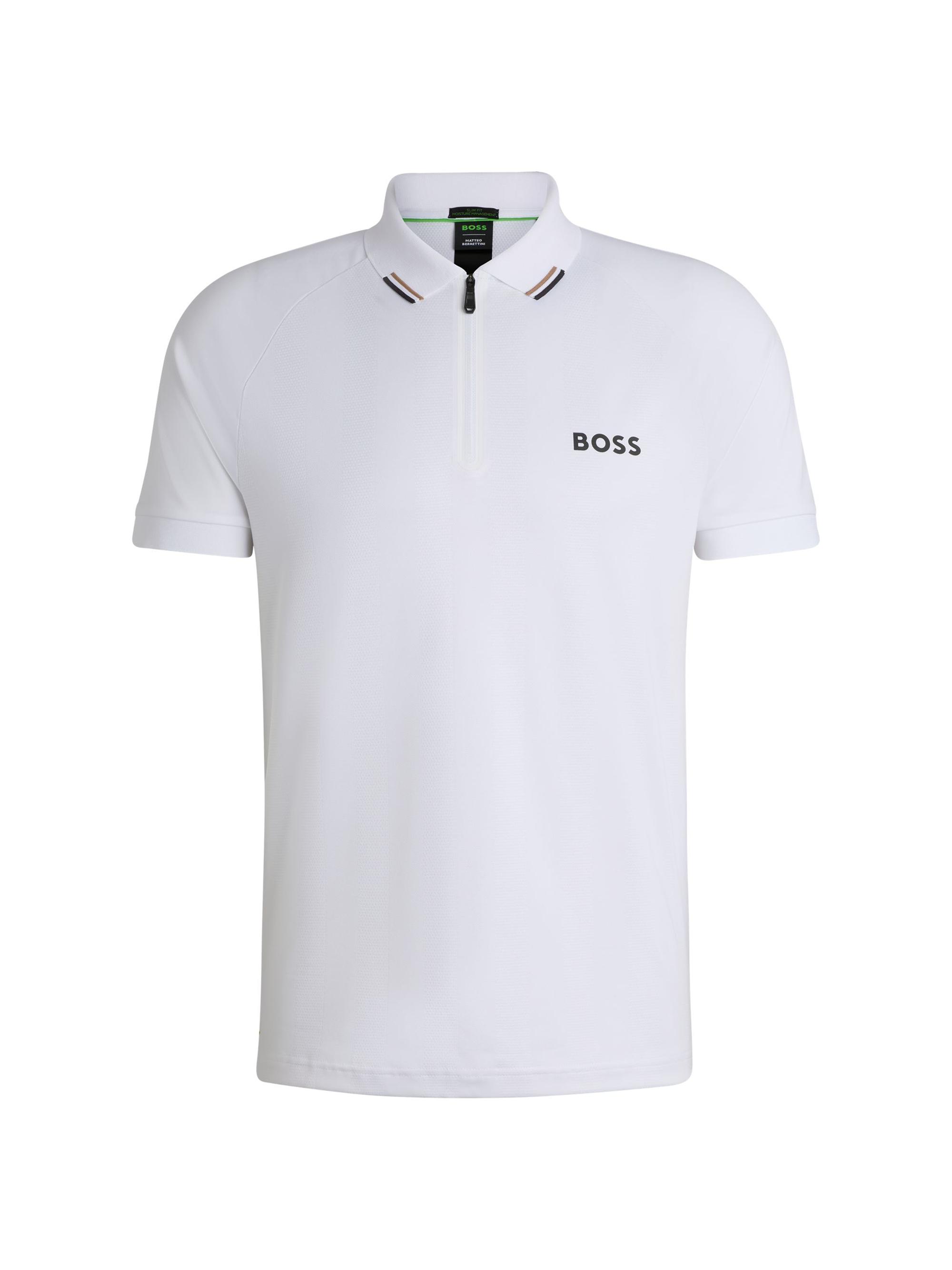 BOSS Men's Boss x Matteo Berrettini Polo Shirt with Popcorn Stripe - White