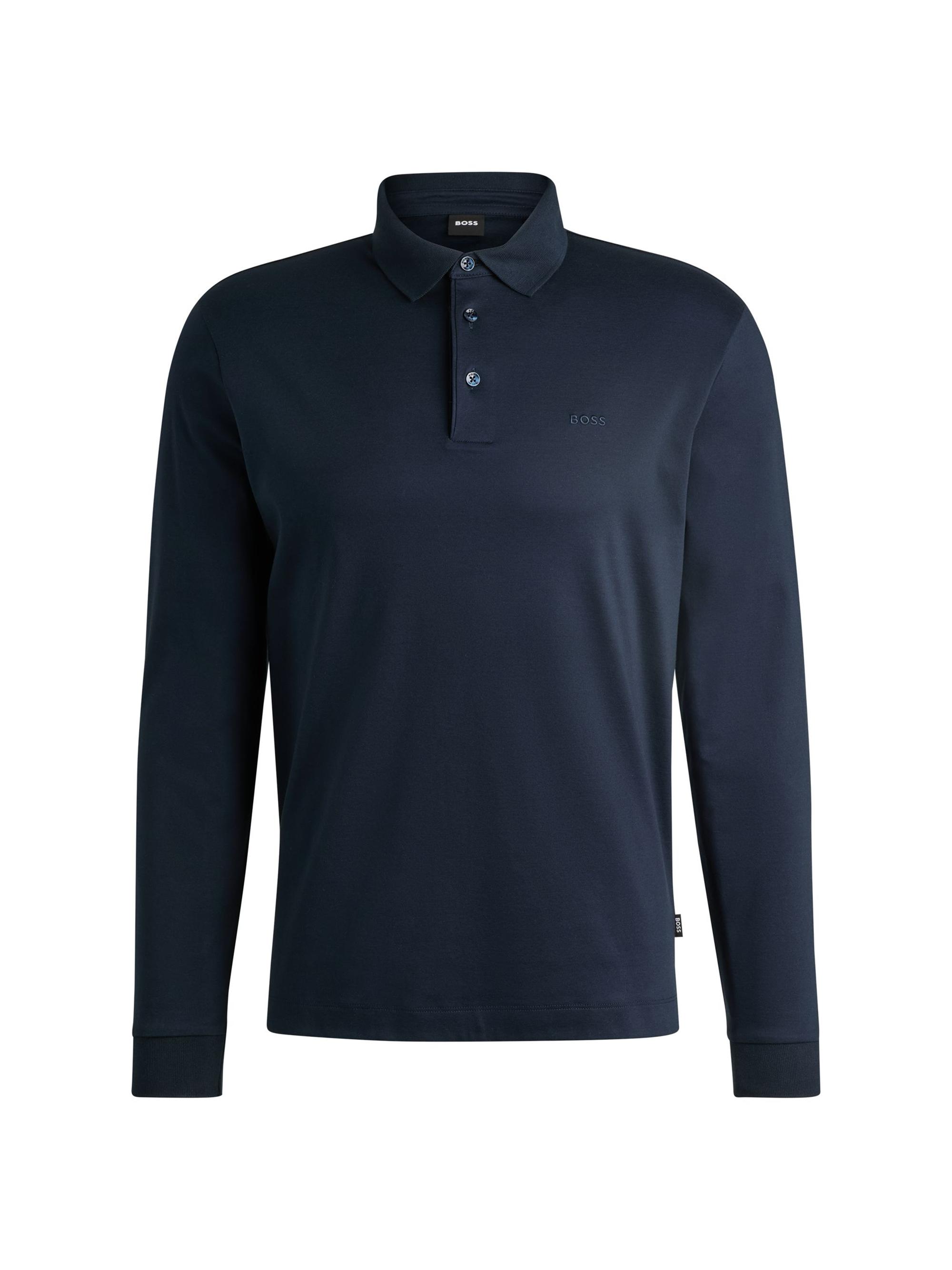 BOSS Men's Interlock Cotton Polo Shirt with Embroidered Logo - Dark Blue