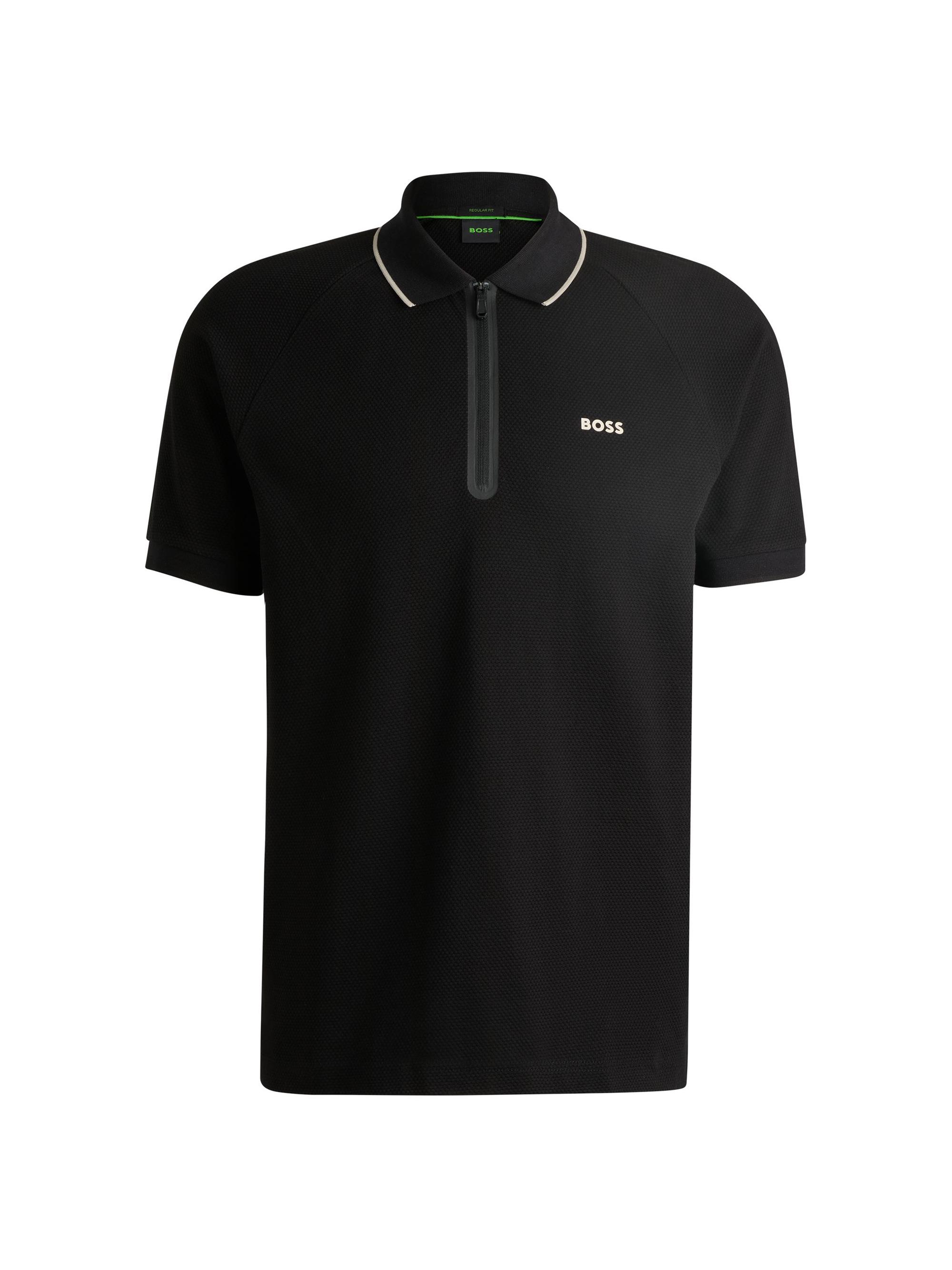 BOSS Men's Structured Cotton Polo Shirt with Contrast Logo - White